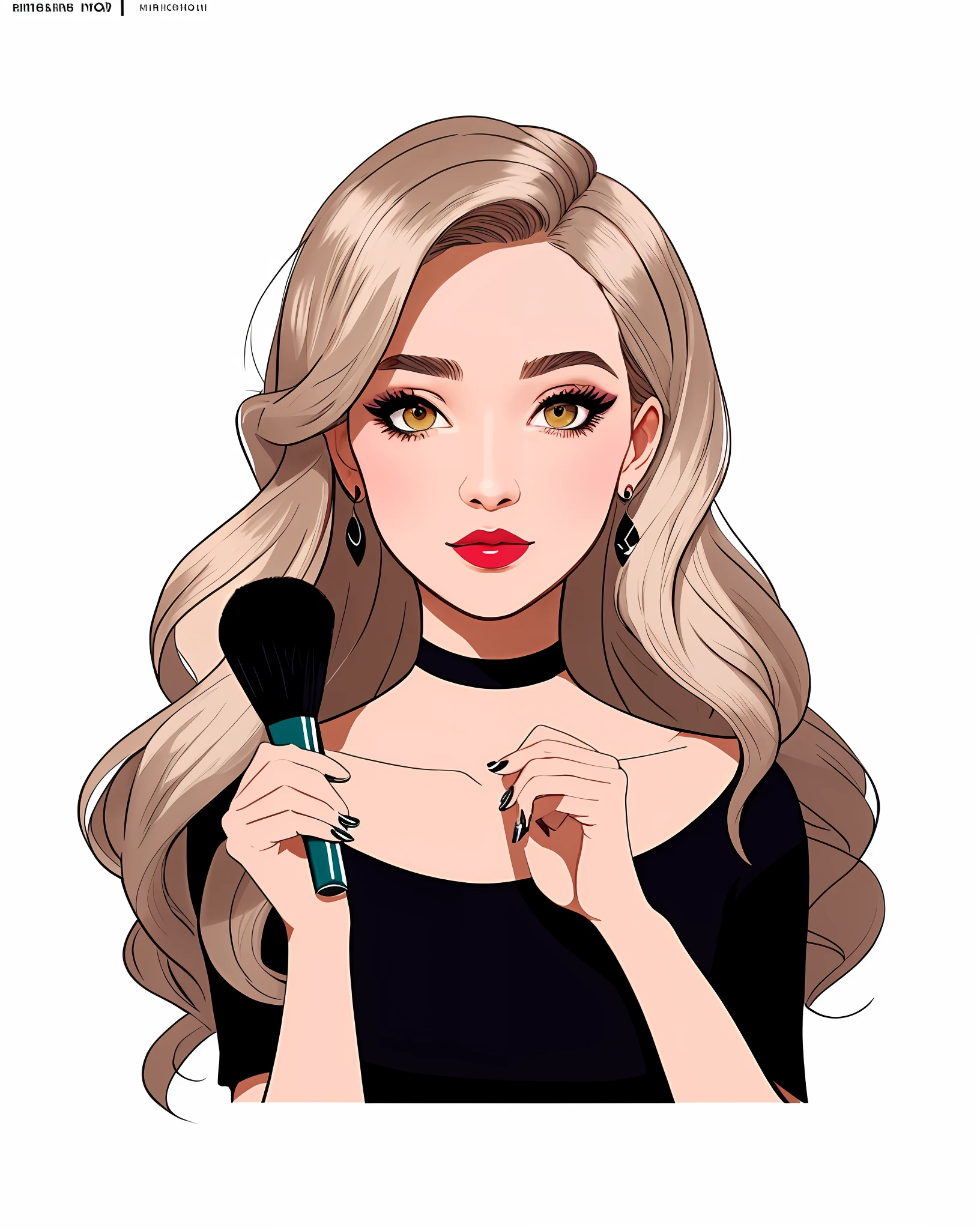 a woman with makeup brushes in her hands, Estilo de desenho bonito, estilo de desenho, Directed by: Emma Rios, Directed by: Nandor Soldier, da beleza, beautiful illustration, 🎨🖌, Directed by: Rosa Henriques, illustration black outlining, illustation!, belas obras de arte, Cartoon style illustration, trending on artstration, Directed by: Maximiliano Gierymski