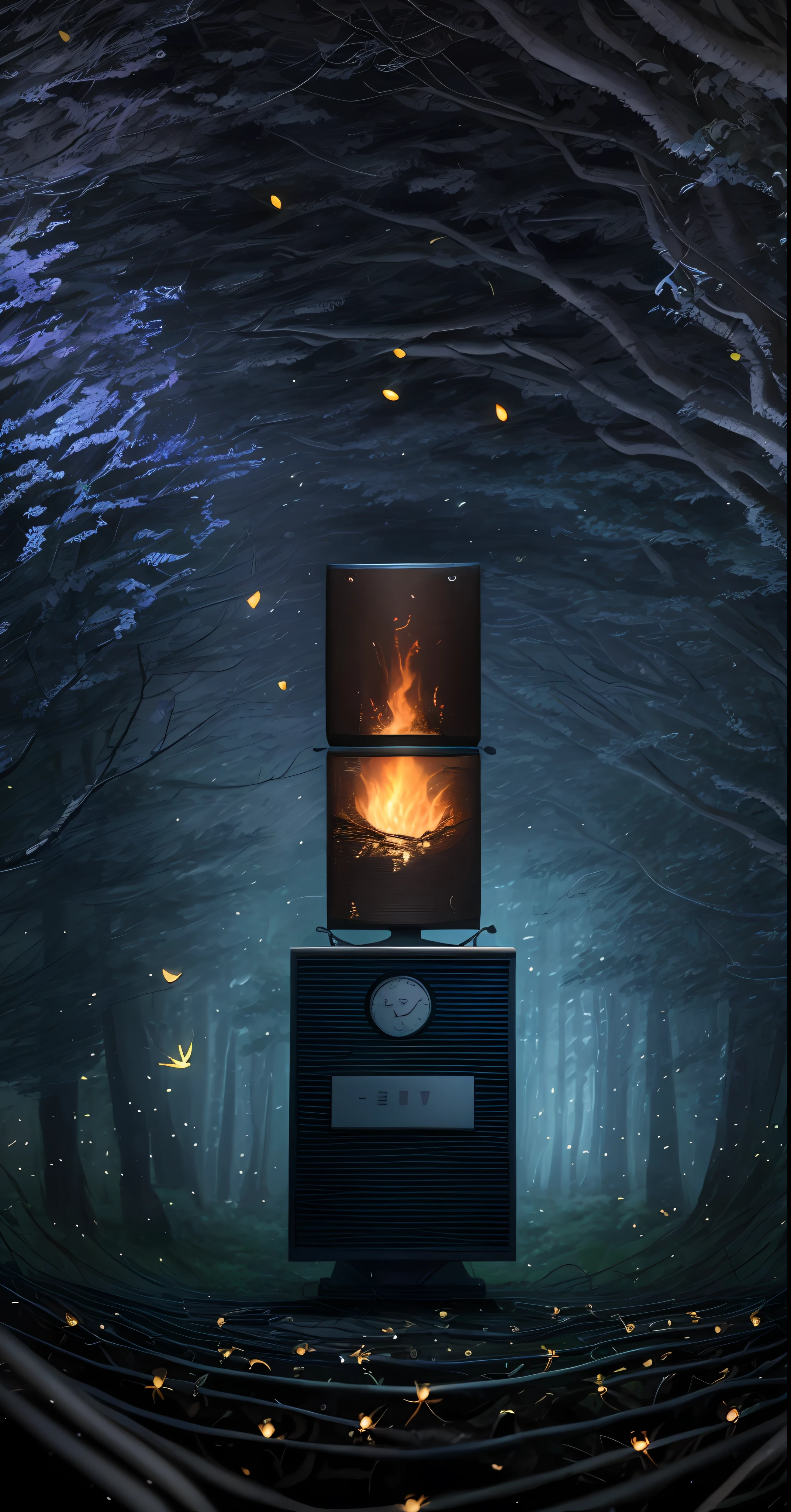 杰作,best possible quality,(非常详细的 CG 统一 8k 壁纸),(best possible quality),(The best illustrations),(The best shadow),Illuminated line array speaker,Natural elements in the forest theme。mystical forest,Beautiful forest,great outdoors,Surrounded by flowers,Delicate leaves and branches are surrounded by fireflies(nature elements),(Jungle theme),(Foliage),(tree branch),(fireflys),(particle effect)and other 3D, Octane rendering,raytraced,Super meticulous