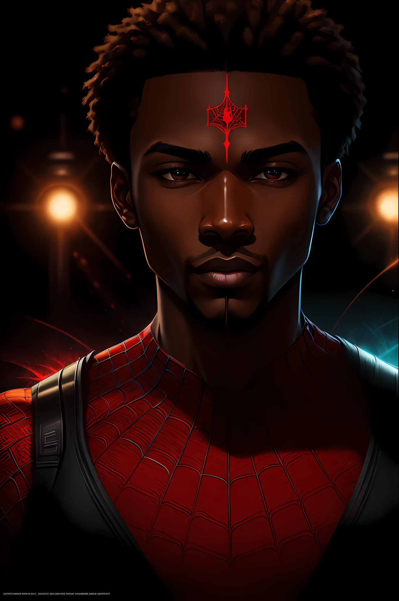 Black Man (Award Winning Digital Artwork:1.3) of (Sketch:1.3),(Energetic:1.3) Spidey, EmmaRob,CGSociety,ArtStation,(Saturated:1.3),(close portrait:1.3),(Feminine:1.4),(beautiful:1.4),(attractive:1.3),handsome,calendar pose,perfectly detailed eyes,studio lighting,thematic background