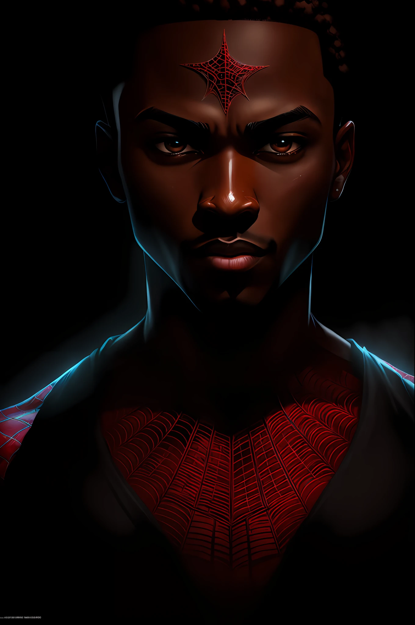 Black Man (Award Winning Digital Artwork:1.3) of (Sketch:1.3),(Energetic:1.3) Spidey, EmmaRob,CGSociety,ArtStation,(Saturated:1.3),(close portrait:1.3),(Feminine:1.4),(beautiful:1.4),(attractive:1.3),handsome,calendar pose,perfectly detailed eyes,studio lighting,thematic background