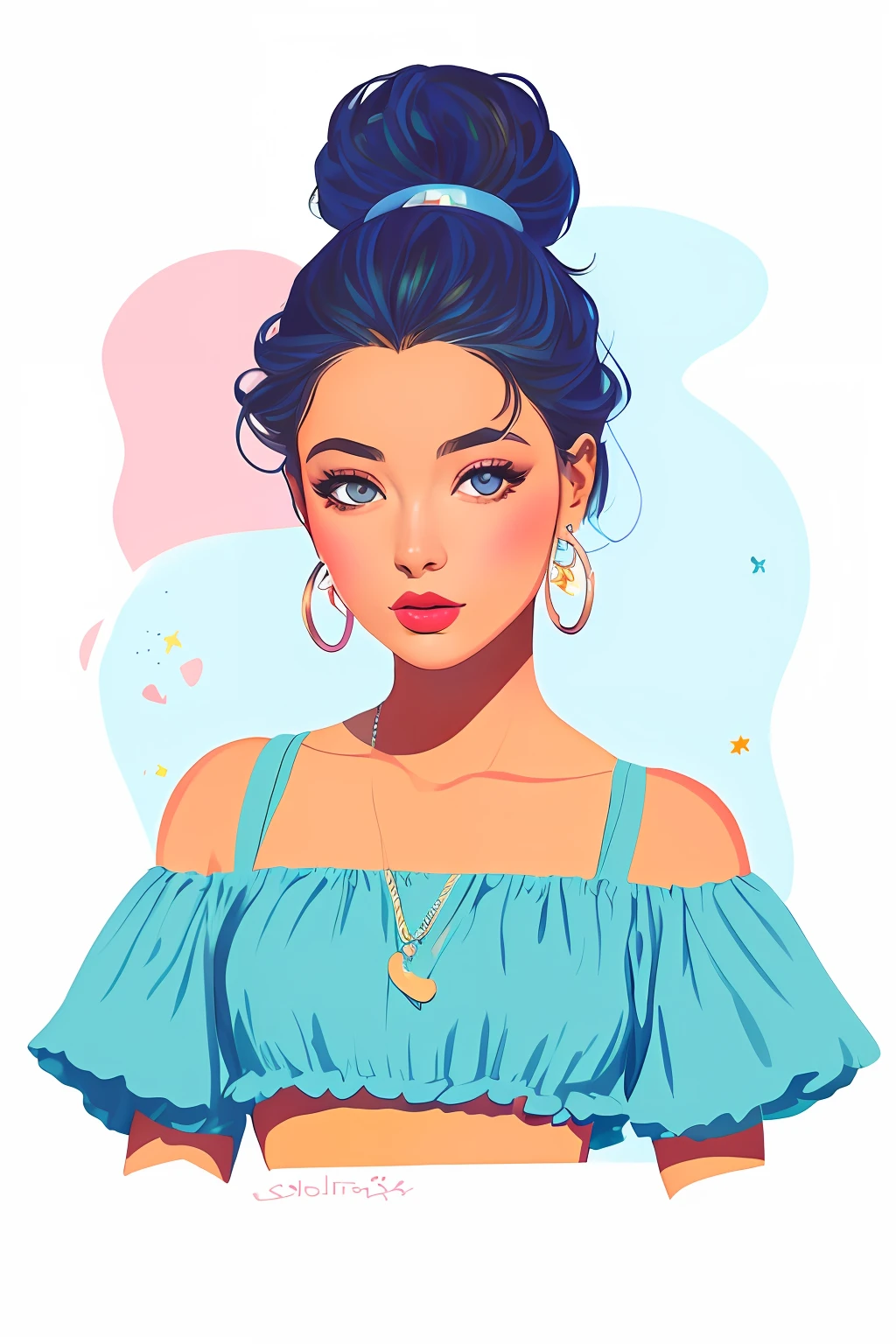 uma mulher em um vestido azul comendo uma casquinha de sorvete, soda themed girl, in style of digital illustration, cartoon style illustration, fabulous illustrations, pintura realista da bonito, Lois Ross, estilo de arte vetorial, estilo de arte dos desenhos animados, full color illustration, mulher bonito, bela arte digital, Arte Pinup, illustration style, pintura digital dos desenhos animados, arte digital detalhada bonito, illustration art