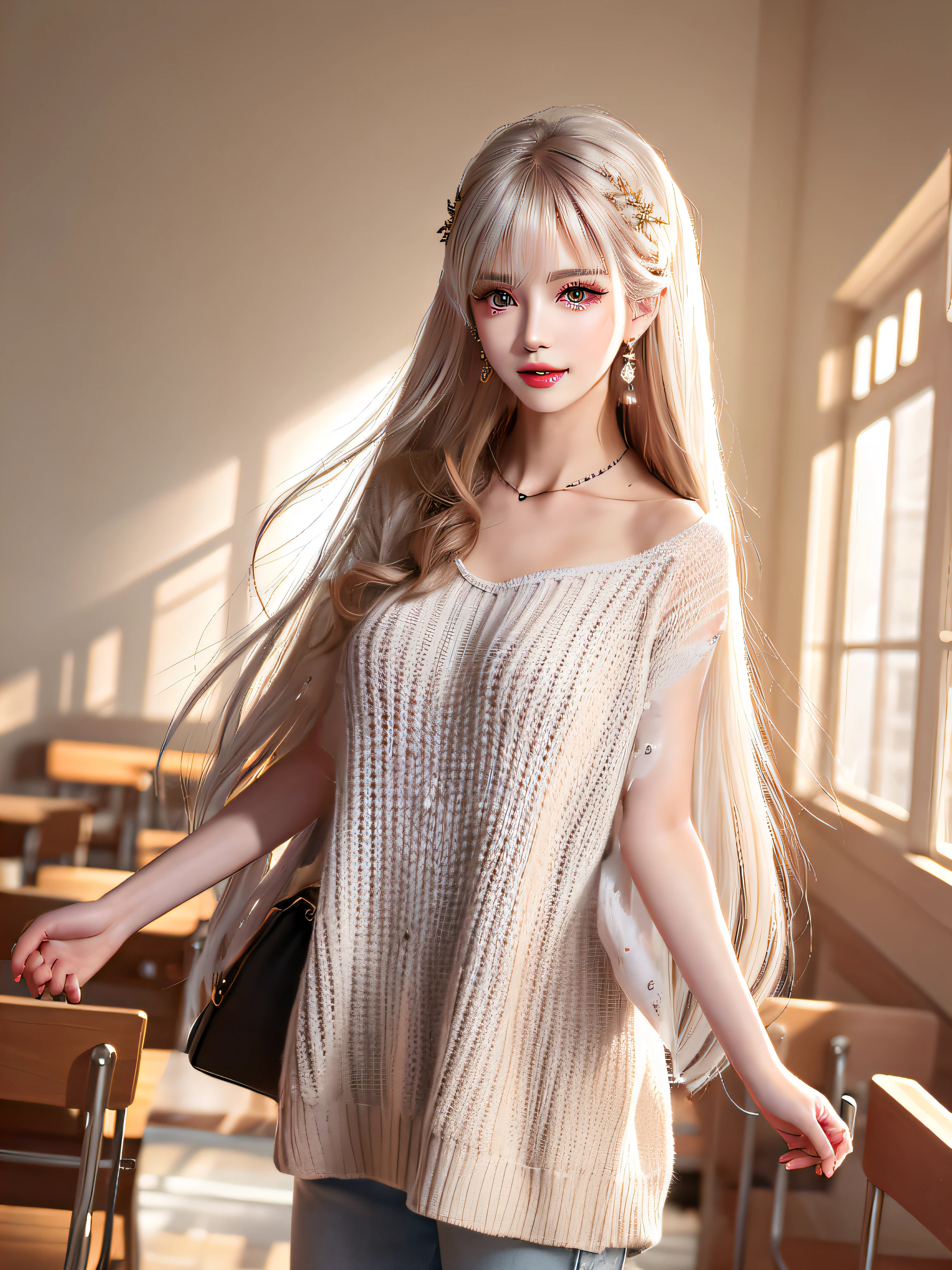 Hand-knitted sweater、 halterneck、 ((Bust visible from the side))、