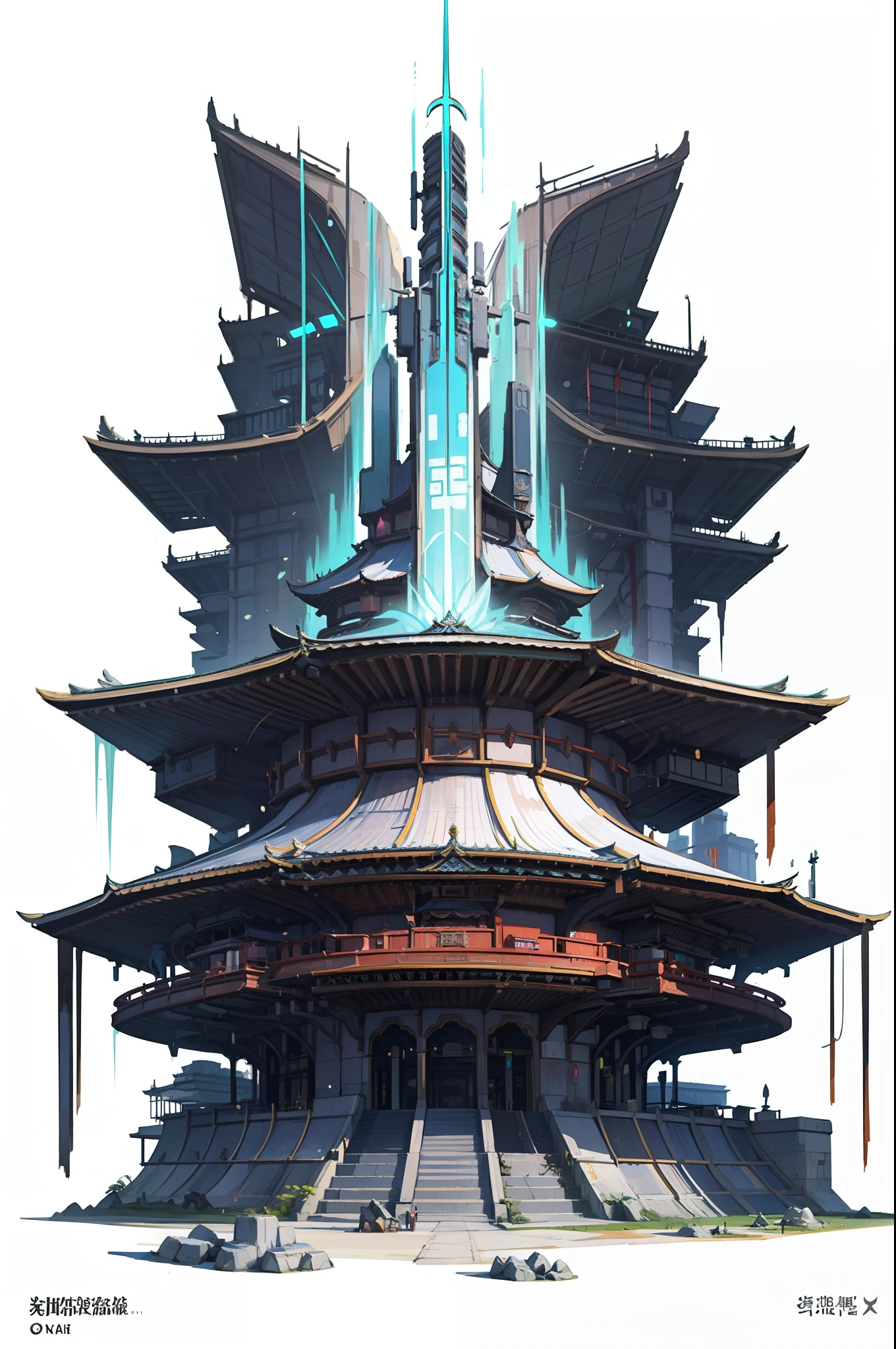 Game Academy，Ethno-style architecture，Ancient Chinese，Future science fiction，neon lit，The cyberpunk，Hologram aura、Particle effects，Xianxia，Structurally sound、high-definition details，perfect works，White background，（杰作，premier quality，best qualitiy，officlal art，Beauty and aesthetics：1.2），（8K，best qualitiy，杰作：1.2）