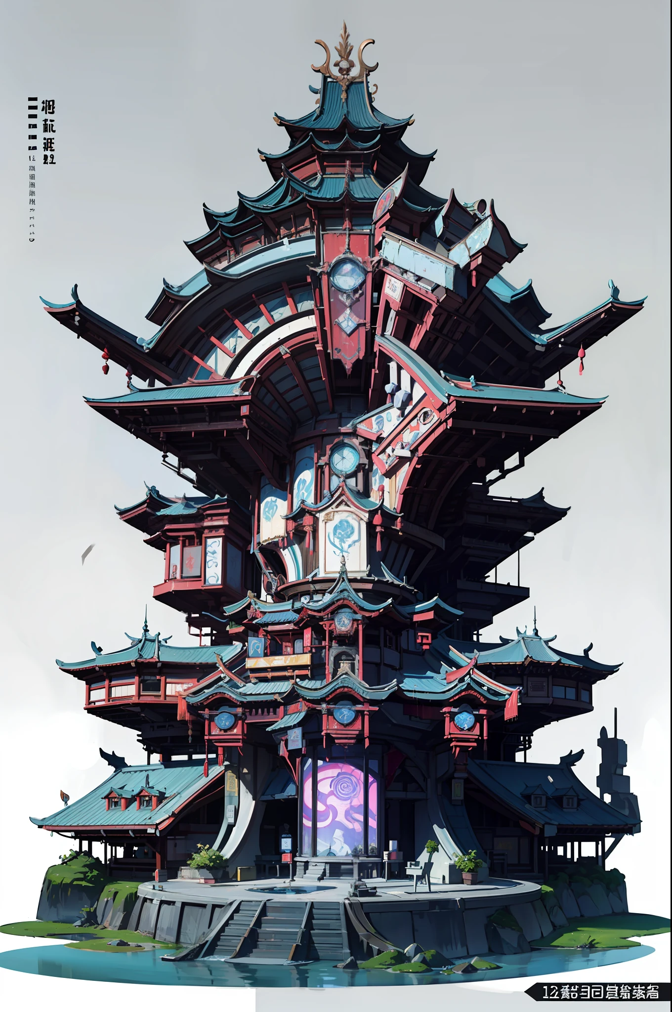 Game Academy，Ethno-style architecture，Ancient Chinese，（Future science fiction，neon lit，The cyberpunk，Hologram aura、Particle effects），Structurally sound、high-definition details，perfect works，White background，（杰作，premier quality，best qualitiy，officlal art，Beauty and aesthetics：1.2），（8K，best qualitiy，杰作：1.2）