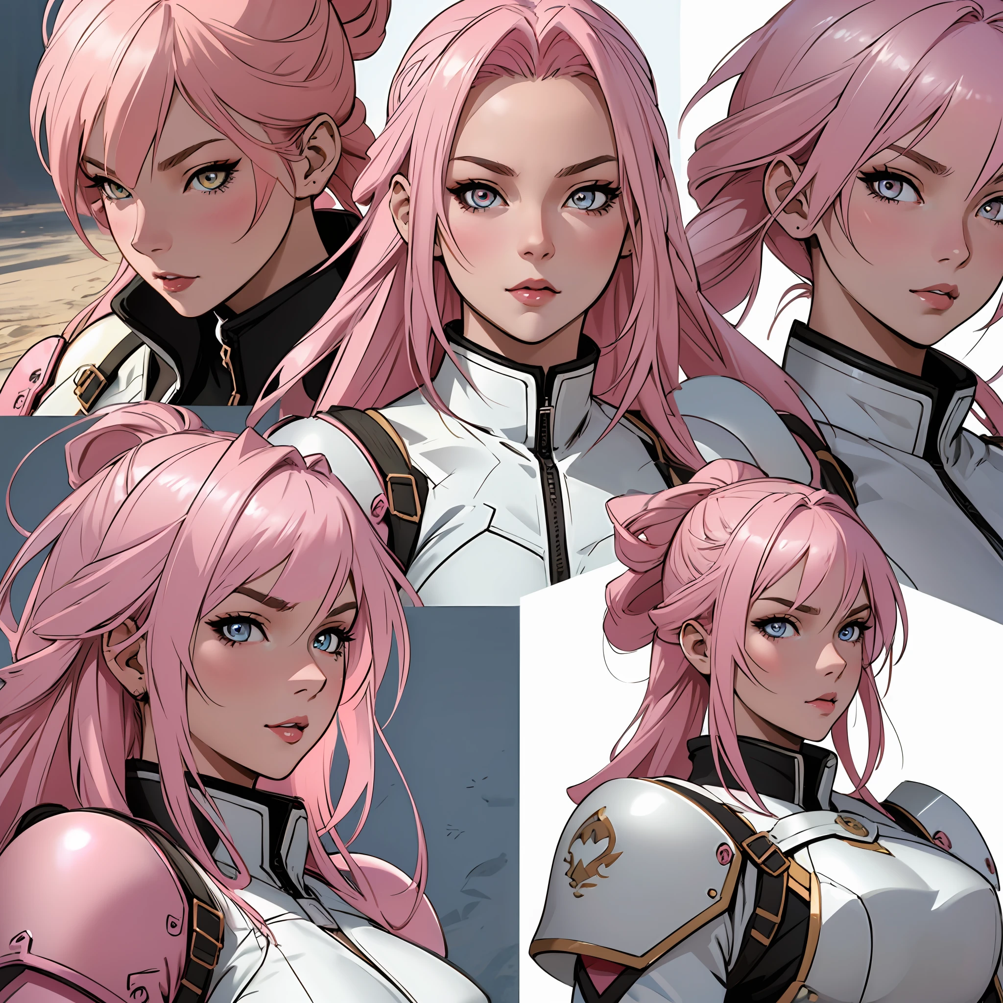 style of anime,Persona diagram,White background,Pink hair,Semi-braided hair,Blue eyes,hair tie,shcool uniform,emaciated,Black boots,16K,Pink school bag,breads,Smile with,Cutes --auto