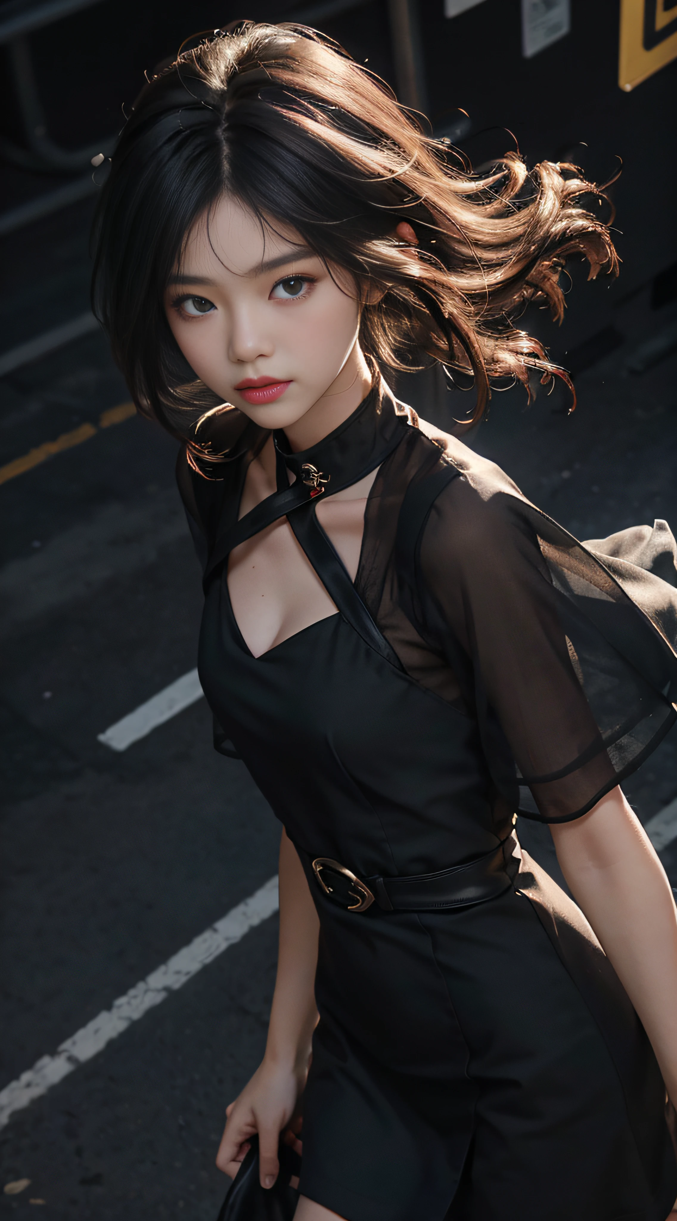 （From above：1.2），Sharp focus，Volumetric fog，upper-body，college student，Little black dress，Summer clothes，New，Wind fungus，Side collar，splicing，High waist，Long model，puled up dress，Korean version，lady，