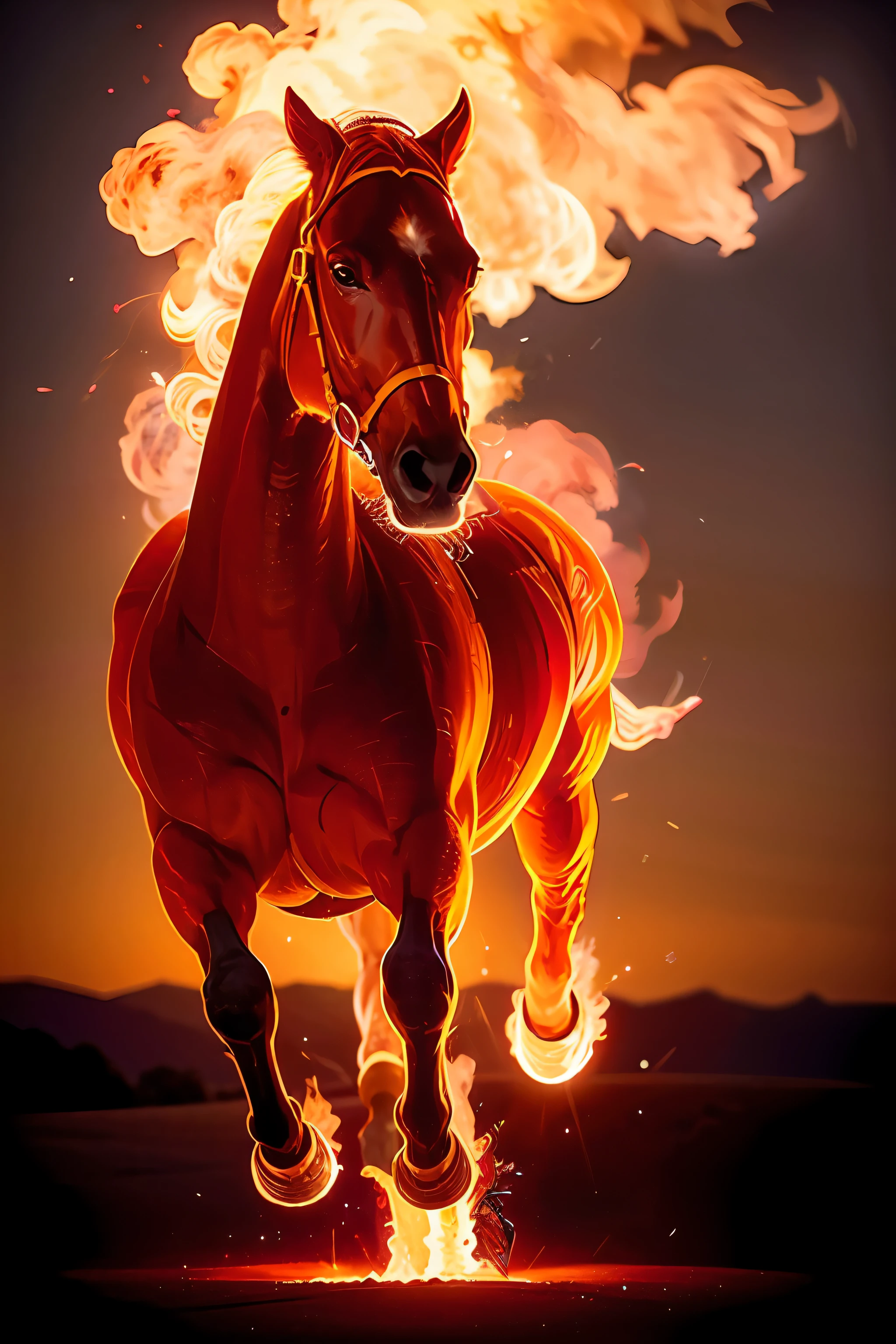 a running horse on fire,(redfire:1.3),
good hand,4k, high-res, masterpiece, best quality, head:1.3,((Hasselblad photography)), sharp focus, (cinematic lighting), collarbone, night, soft lighting, dynamic angle, [:(detailed face:1.2):0.2], outside, city,monochrome background,