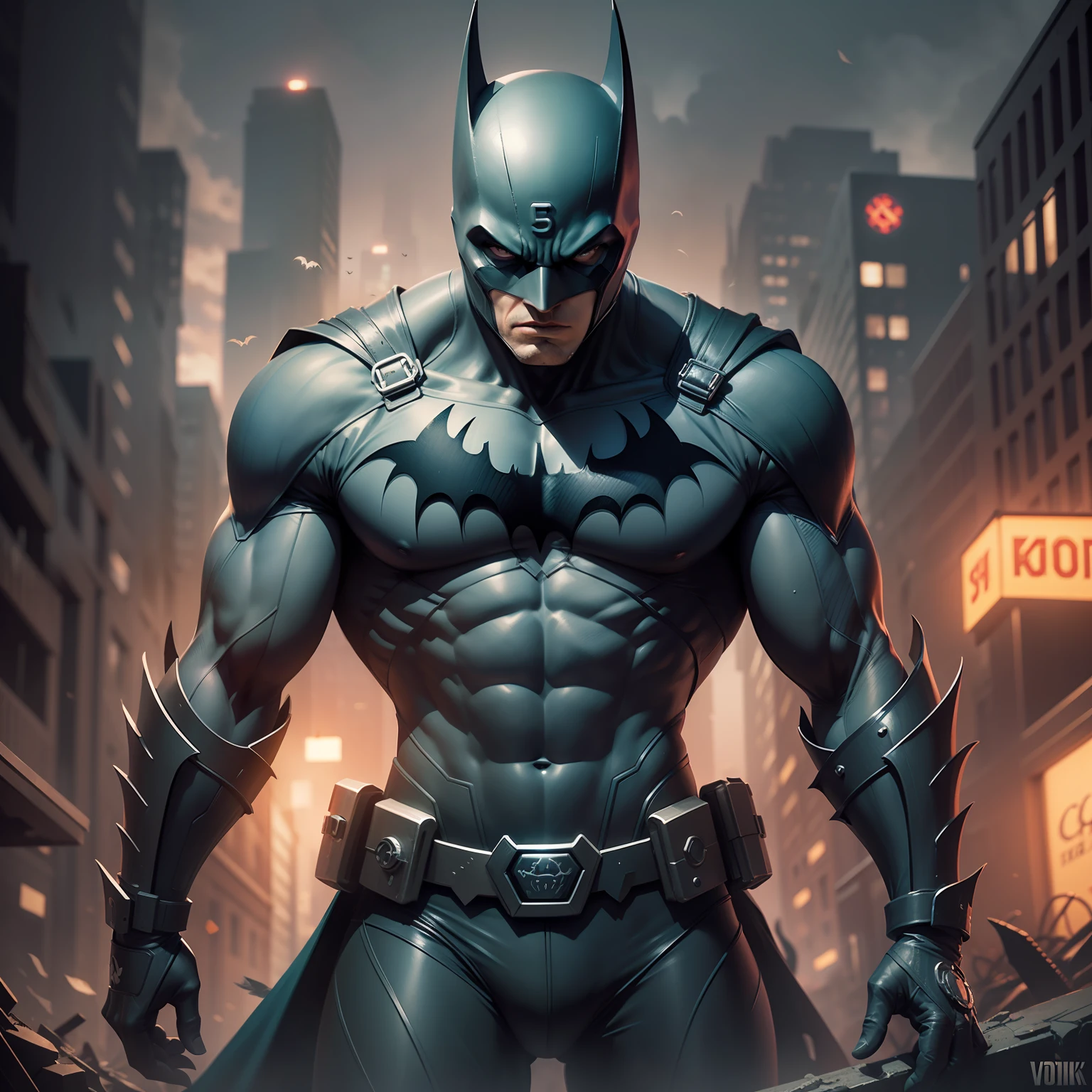 Render a dramatic 2D portrait of the iconic character Bat Man in a dark, gothic art style. Use vibrant colors like black and deep purple for the background, and emphasize the shadows and lighting to create a mysterious atmosphere. Apply the --v 5 style to enhance the image's aesthetic.

Generate an intense 3D illustration of Bat Man in his iconic costume, with a close-up shot of his face. Use cinematic lighting to add depth and drama to the image. Apply the --q 2 option for higher rendering quality and enhance the details of his suit and mask.

Create an epic scene with multiple Bat Man silhouettes emerging from the shadows. Use a mix of neon and dark color tones to create a cyberpunk-inspired atmosphere. Apply the --chaos parameter to add variation to the image and make each silhouette unique.

Generate a detailed digital painting of Bat Man perched on a Gotham city rooftop at night. Choose a high-quality resolution such as --ar 4k to capture the intricate details of the cityscape and Bat Man's suit. Apply the --stylize 500 option for a unique and stylized interpretation of the scene.

Render a concept art piece of Bat Man in a post-apocalyptic setting, with remnants of a destroyed city in the background. Capture the gritty and dark atmosphere using a high contrast lighting setup. Apply the --uplight feature to enhance the details and textures of Bat Man's suit and the environment.