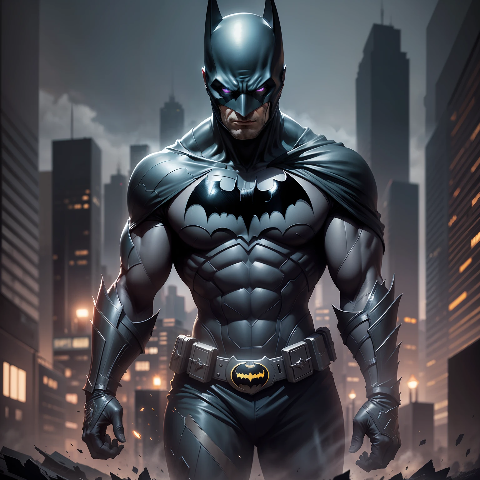 Render a dramatic 2D portrait of the iconic character Bat Man in a dark, gothic art style. Use vibrant colors like black and deep purple for the background, and emphasize the shadows and lighting to create a mysterious atmosphere. Apply the --v 5 style to enhance the image's aesthetic.

Generate an intense 3D illustration of Bat Man in his iconic costume, with a close-up shot of his face. Use cinematic lighting to add depth and drama to the image. Apply the --q 2 option for higher rendering quality and enhance the details of his suit and mask.

Create an epic scene with multiple Bat Man silhouettes emerging from the shadows. Use a mix of neon and dark color tones to create a cyberpunk-inspired atmosphere. Apply the --chaos parameter to add variation to the image and make each silhouette unique.

Generate a detailed digital painting of Bat Man perched on a Gotham city rooftop at night. Choose a high-quality resolution such as --ar 4k to capture the intricate details of the cityscape and Bat Man's suit. Apply the --stylize 500 option for a unique and stylized interpretation of the scene.

Render a concept art piece of Bat Man in a post-apocalyptic setting, with remnants of a destroyed city in the background. Capture the gritty and dark atmosphere using a high contrast lighting setup. Apply the --uplight feature to enhance the details and textures of Bat Man's suit and the environment.