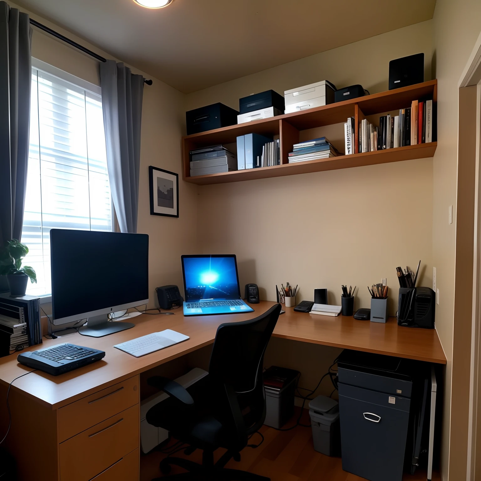 【Image content】A modern office workspace,There is a spacious work desk,There is a computer on it、Folders and stationery,Art Deco paintings hang on the walls,The curtains are pulled open to reveal the sunlight coming in,Office chairs and bookshelves are displayed next to it。
【Positive prompts】A modern office workspace with a spacious desk, featuring a computer, folders, and stationery neatly arranged. The walls are adorned with art decor, and the curtains are open, allowing sunlight to illuminate the room. The office chair and bookshelf are elegantly placed nearby. High-quality photo of a professional and well-organized work environment, perfect for portraying productivity and efficiency.
【Reverse prompt】cluttered desk, messy workspace, (disorganized), (unproductive), (dull), (poor lighting), (uninspiring), (outdated decor), (uncomfortable chair), (distracting), (unmotivating), (bad feng shui), (unattractive), (low-res), (poorly designed), (lack of privacy), (boring), (chaotic), (unprofessional)
【parametric】Sampling method: DPM2 Karras; Sampling steps: 12; CFG Scale: 4; Seed: 98765432; Optimal aspect ratio: 16:9
