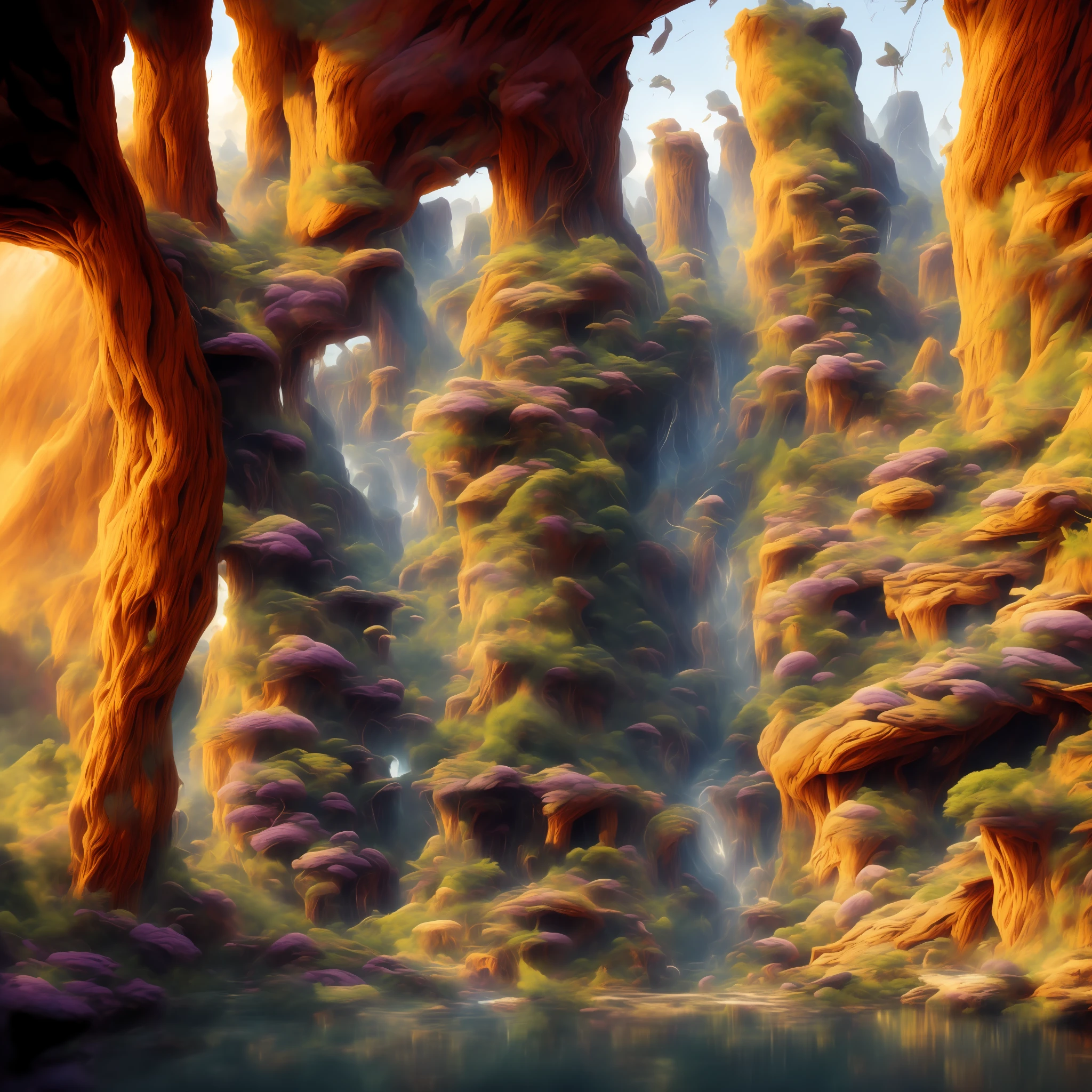 masterpiece, best quality, high quality, extremely detailed CG unity 8k wallpaper, The vast and quiet magical forest stretches to the horizon, with dense green trees grouped in deep harmony, as the fresh breeze whispers through their leaves, creating a stunning and peaceful landscape vista photography by Carr Clifton & Galen Rowell, 16K resolution, Landscape veduta photo by Dustin Lefevre & tdraw, 8k resolution, detailed landscape painting by Ivan Shishkin, DeviantArt, Flickr, rendered in Enscape, Miyazaki, Nausicaa Ghibli, Breath of The Wild, Bokeh, Depth of Field, HDR, bloom, Chromatic Aberration ,Photorealistic,extremely detailed, trending on artstation, trending on CGsociety, Intricate, High Detail, dramatic, art by midjourney