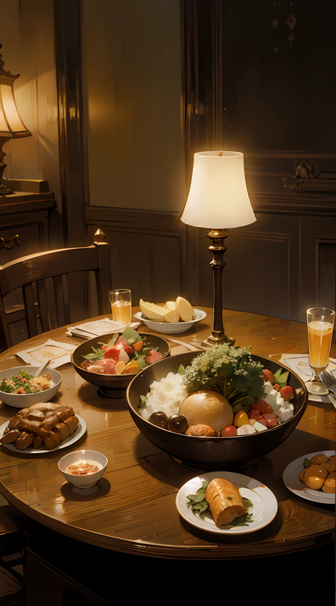 Eating at the table、brightly lit room、