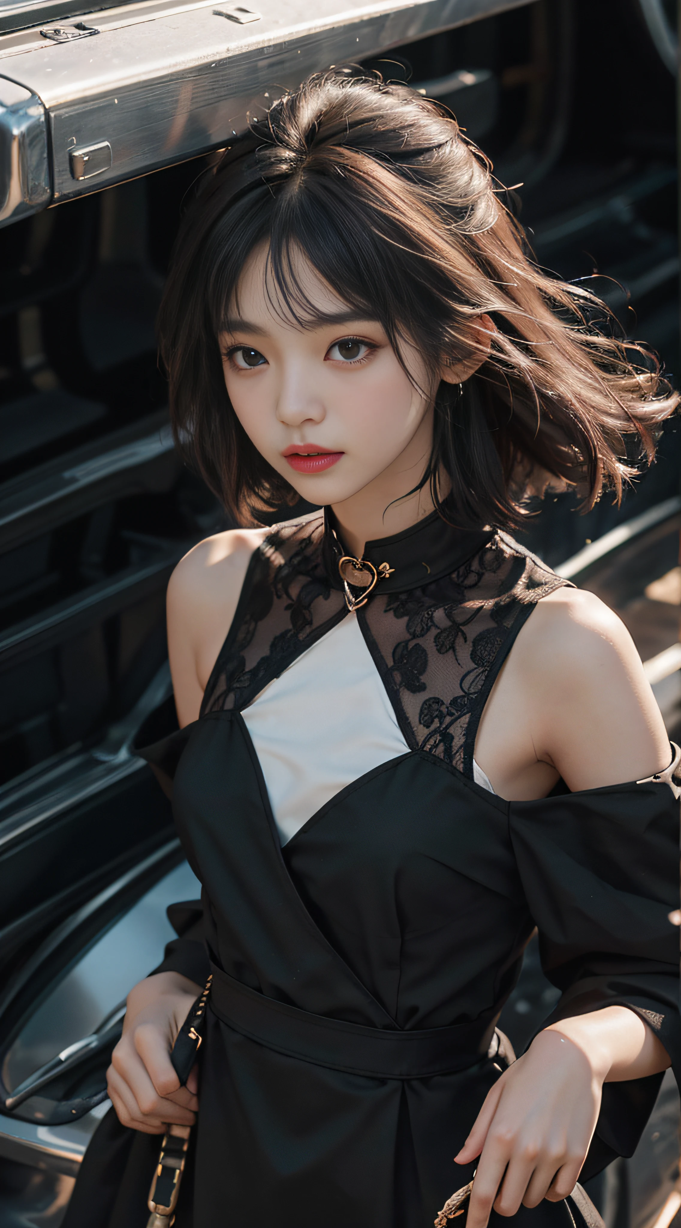 （From above：1.2），Sharp focus，Volumetric fog，upper-body，college student，Little black dress，Summer clothes，New，Wind fungus，Side collar，splicing，High waist，Long model，puled up dress，Korean version，lady，