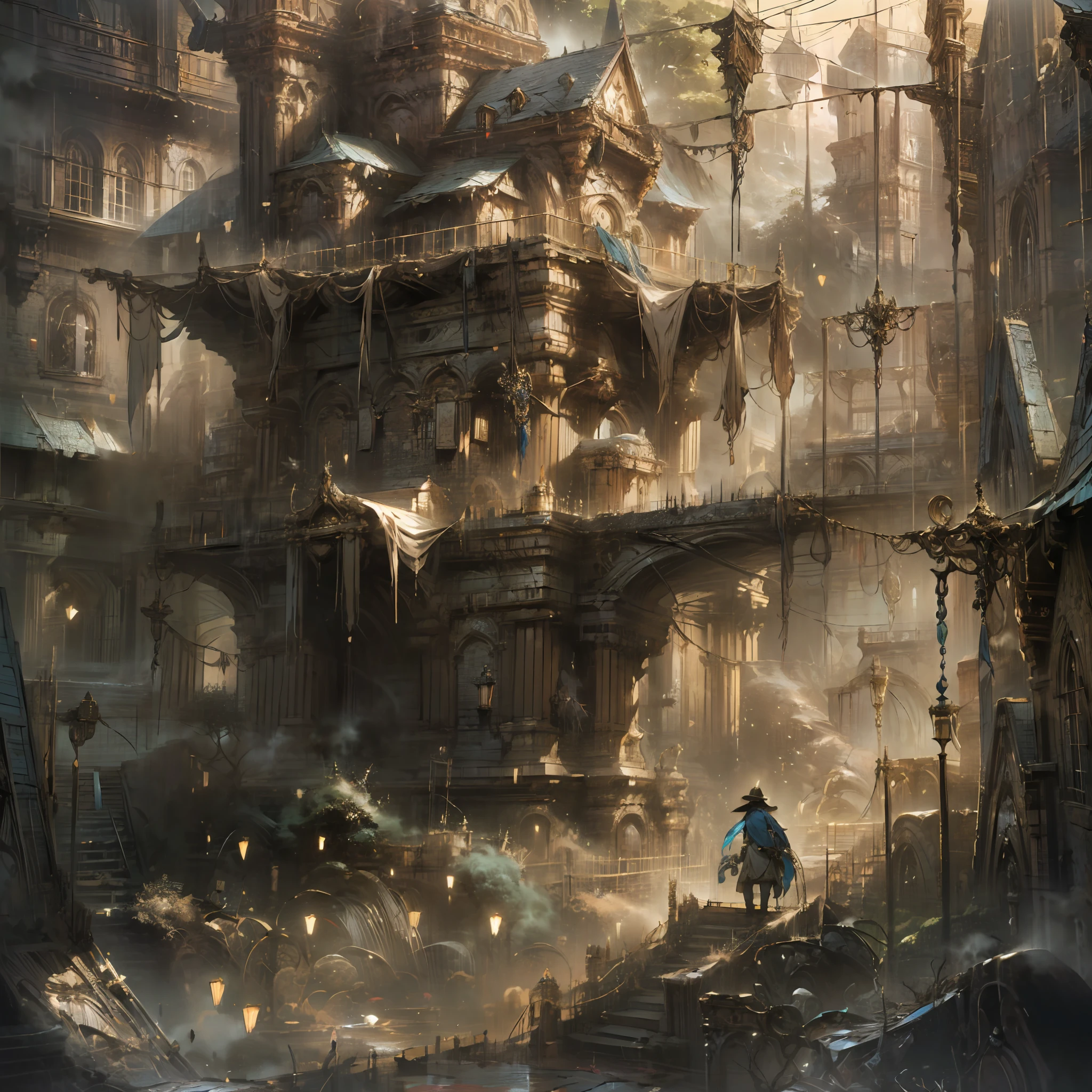 There is a painting,Two people standing in the dark forest, concept art by Andreas Rocha, Artstation contest winner, Fantasy art, paul lehr and beeple, james gurney and andreas rocha, Marc Simonetti. an intricate, elegant cinematic fantasy art, andreas rocha and john howe, andreas rocha style, symmetrical epic fantasy art