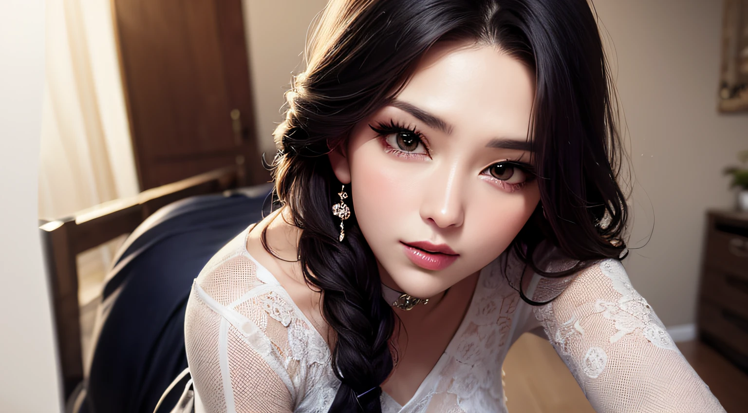 tender, Masterpiece, Beautiful detailed,Very beautiful face, colourful, Finely detailed, detailed lips, intricate detail, (1 woman: 1.1), (gorgeous beautiful sexy korean woman 30 years old: 1.1), (kpop idol, Korean Mixed), (Knotted hair: 1.1), (объектив 50 мм Sigma f / 1.4 ZEISS, f1.4, 1/800 p, ISO 100, Photography: 1.1), big boob, (photo-realistic: 1.1), 独奏, look_at_Viewer, Tall woman, Happy smile, off_on front, earings, Slim_legged, Thin, thighlet_gap, model, lens flare, Choker (Hanbok + see-through silhouette, wedge heels: 1.3), Korean Commentary, Korean_Street, Korean_traditional_home,1boy,, Squatting Rider Pose, vaginal, pov,