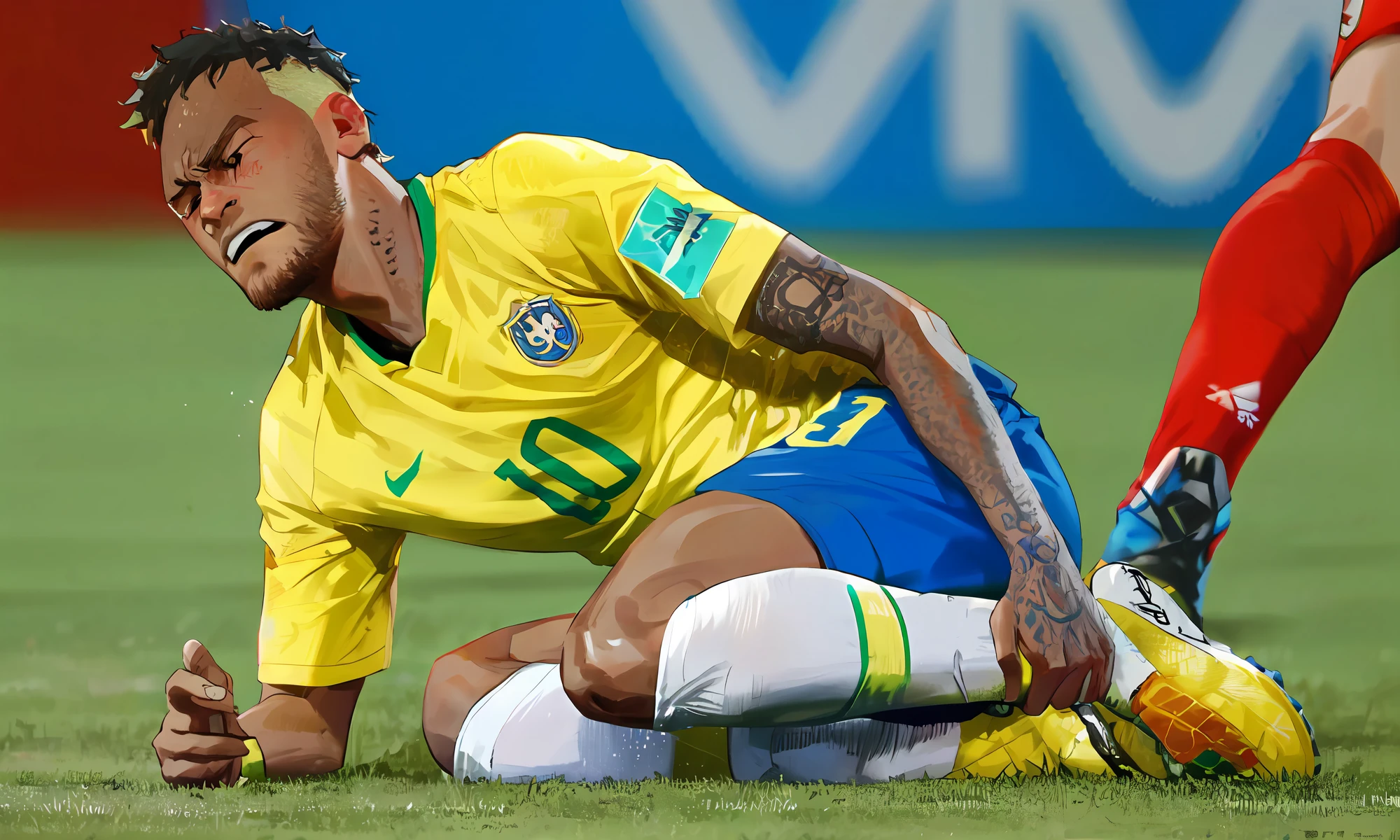 araffe soccer player sitting on the ground with his head in his hands, neymar, neymar jr, neymar in fortnite, highlight, youtube thumbnail, iralki nadar, at the world cup, 1930897407, he has a devastated expression, very sad, center of image, reuters
