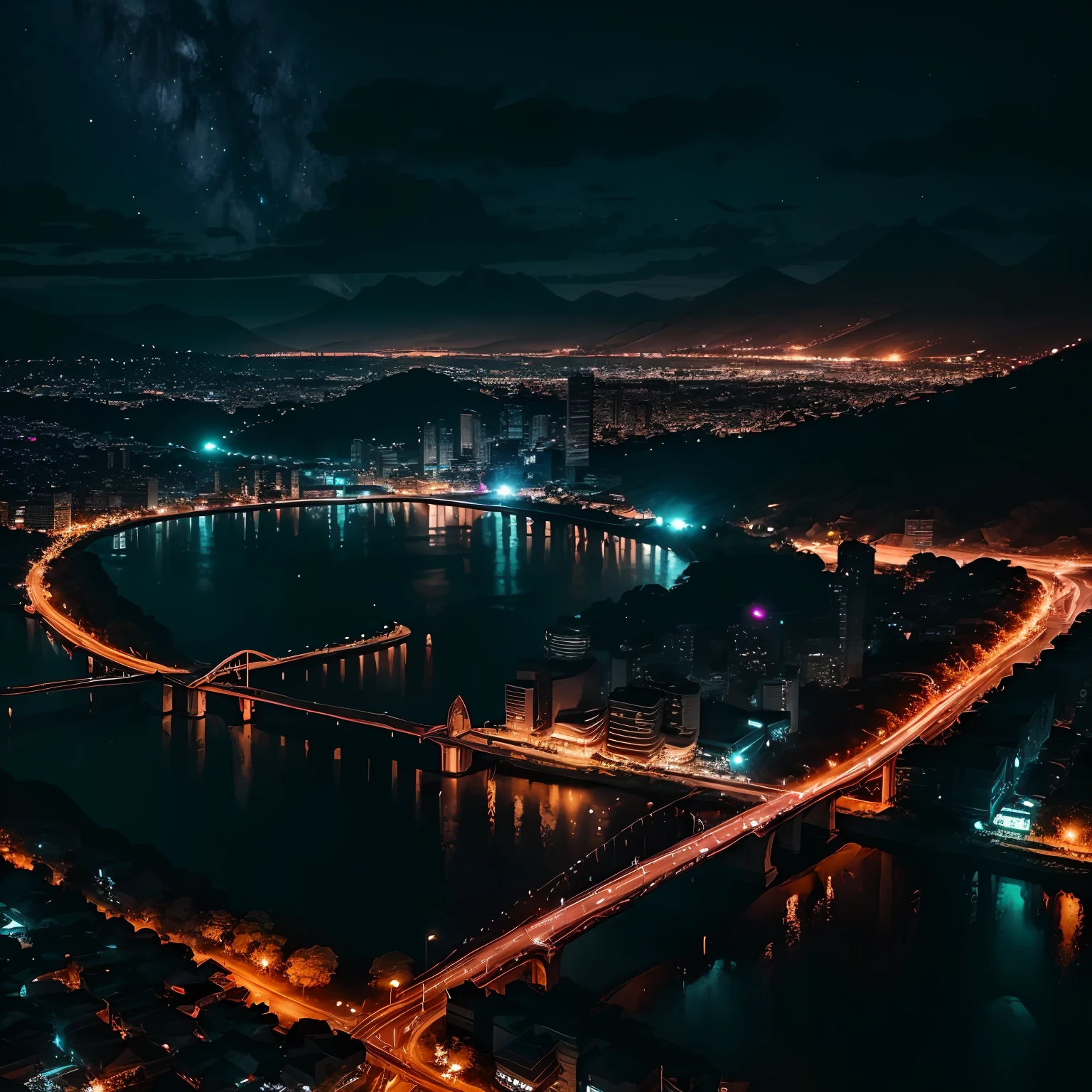 imagem de uma cidade a noite com a qualidade da imagem em 8k em um estilo mais dark --auto