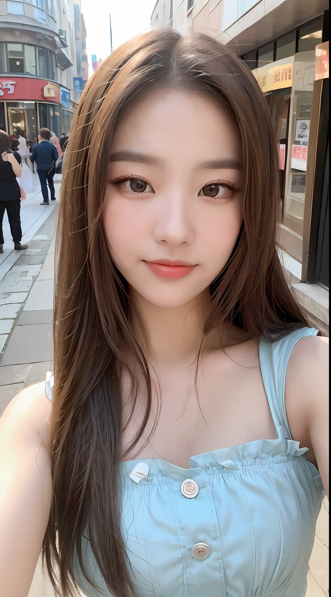 ((品质最佳, 8K, 巨作 :1.3)), Sharp focus :1.2, ((bobhair:1.2)), (ta costume:1.1 ), (Streets:1.2), Highly detailed facial and skin texture, detailed eye, Double eyelid,Smile with,