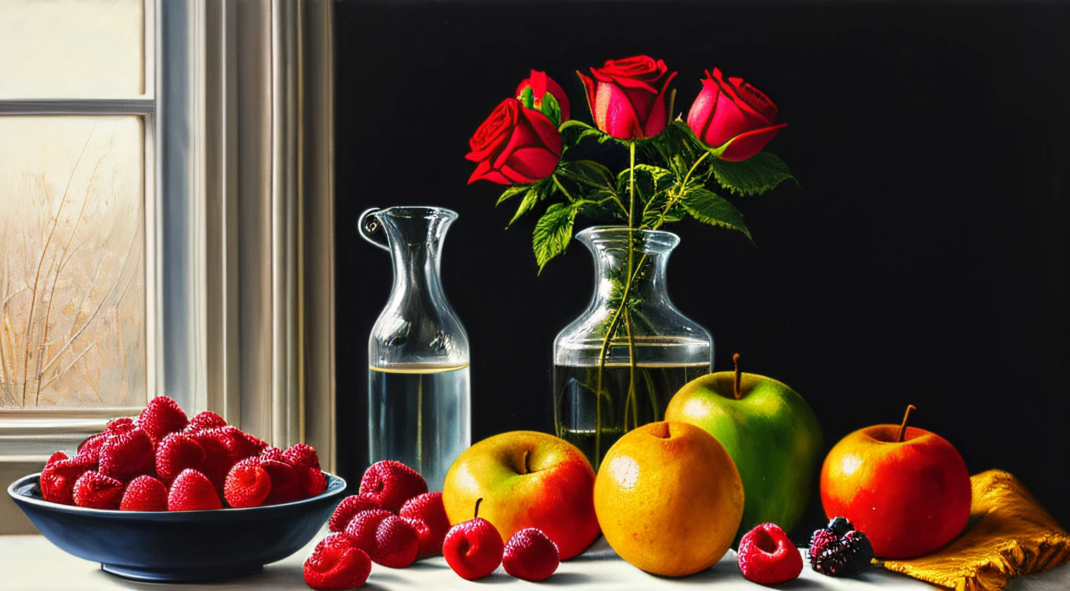 masterpiece, best quality, high quality, extremely detailed CG Unity 8k wallpaper, two fruit baskets and a book on the table, Vladimir Borovikovsky's still life, polygraph competition winner, hyperrealism, still life, renato muccillo, fruits and flowers, vintage, photorealistic oil on canvas, sergey krasovsky, nikolay kopeikin, maxim sukharev, fruk, photorealistic, extremely detailed, artstation trends, CGsociety trends, intricate, highly detailed, dramatic, midway art And a masterpiece, best quality, high quality, 8k uhd, dslr, soft lighting, high quality, film grain, Fujifilm XT3