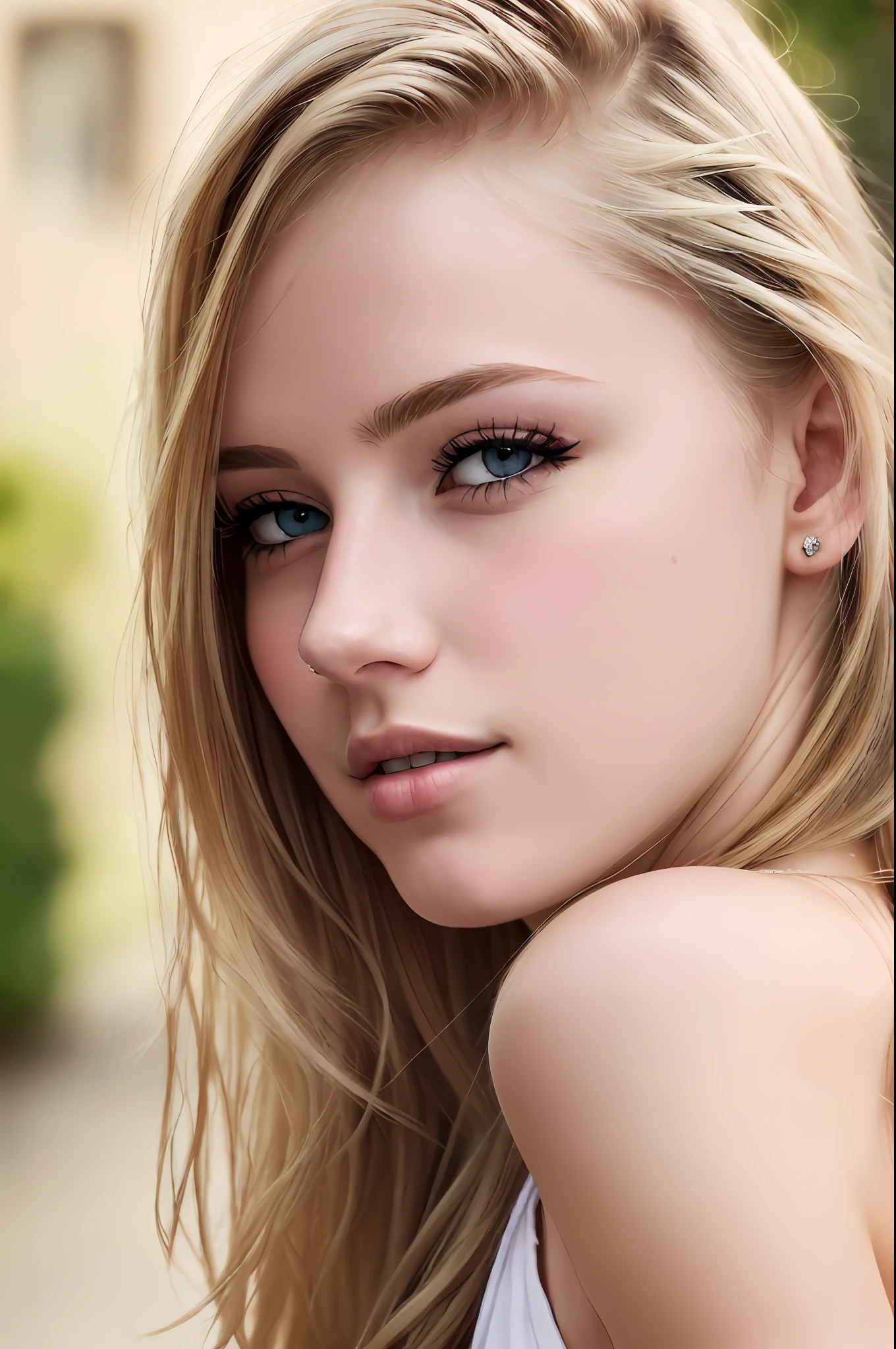 ((best quality)), ((ultra res)), ((photorealistic:1.4)), (intricate details), 19 years old, blonde hair, perfect face, make up:1.5, light on face, face detail,