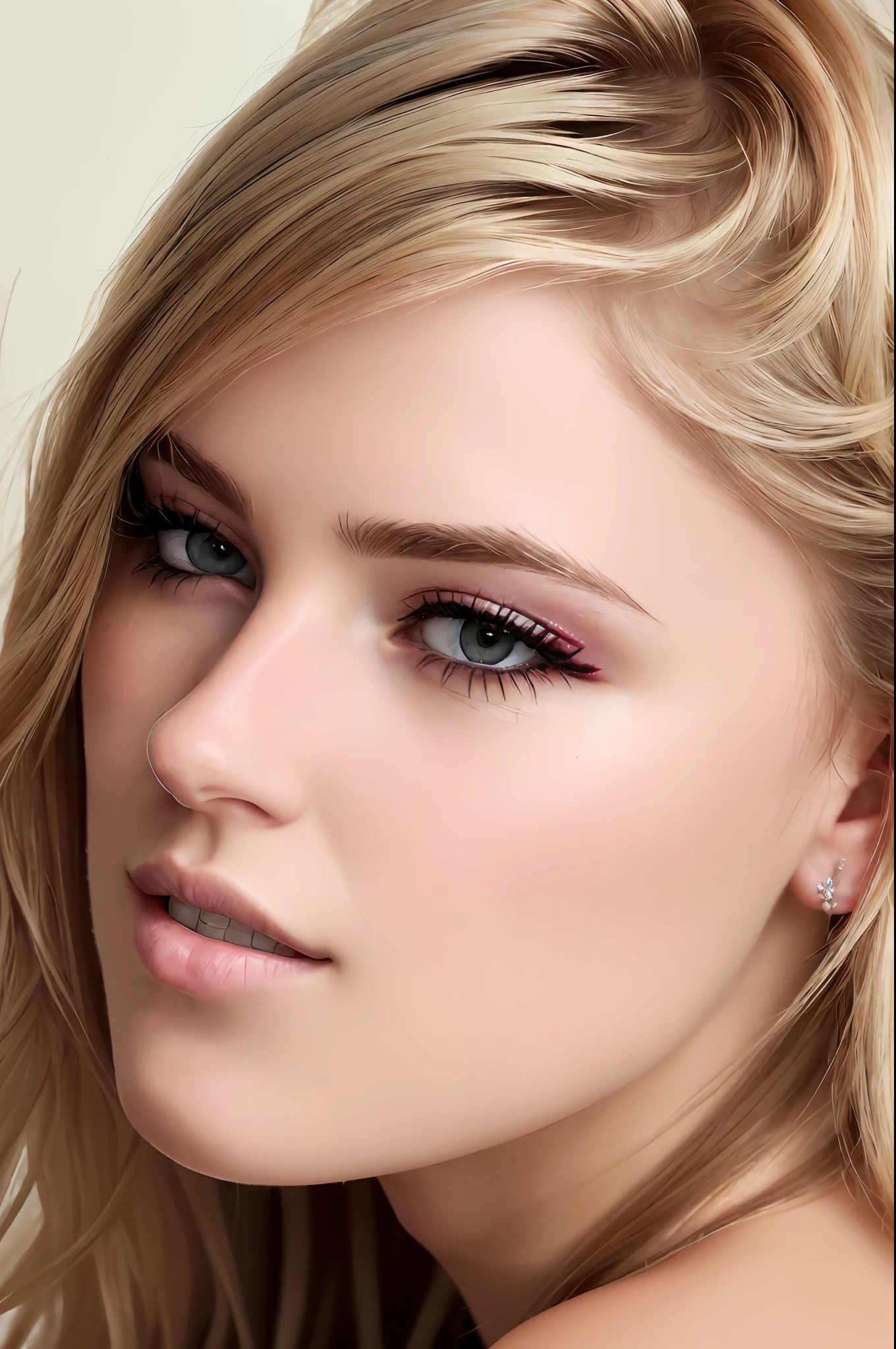 ((best quality)), ((ultra res)), ((photorealistic:1.4)), (intricate details), 19 years old, blonde hair, perfect face, make up:1.5, light on face, face detail,