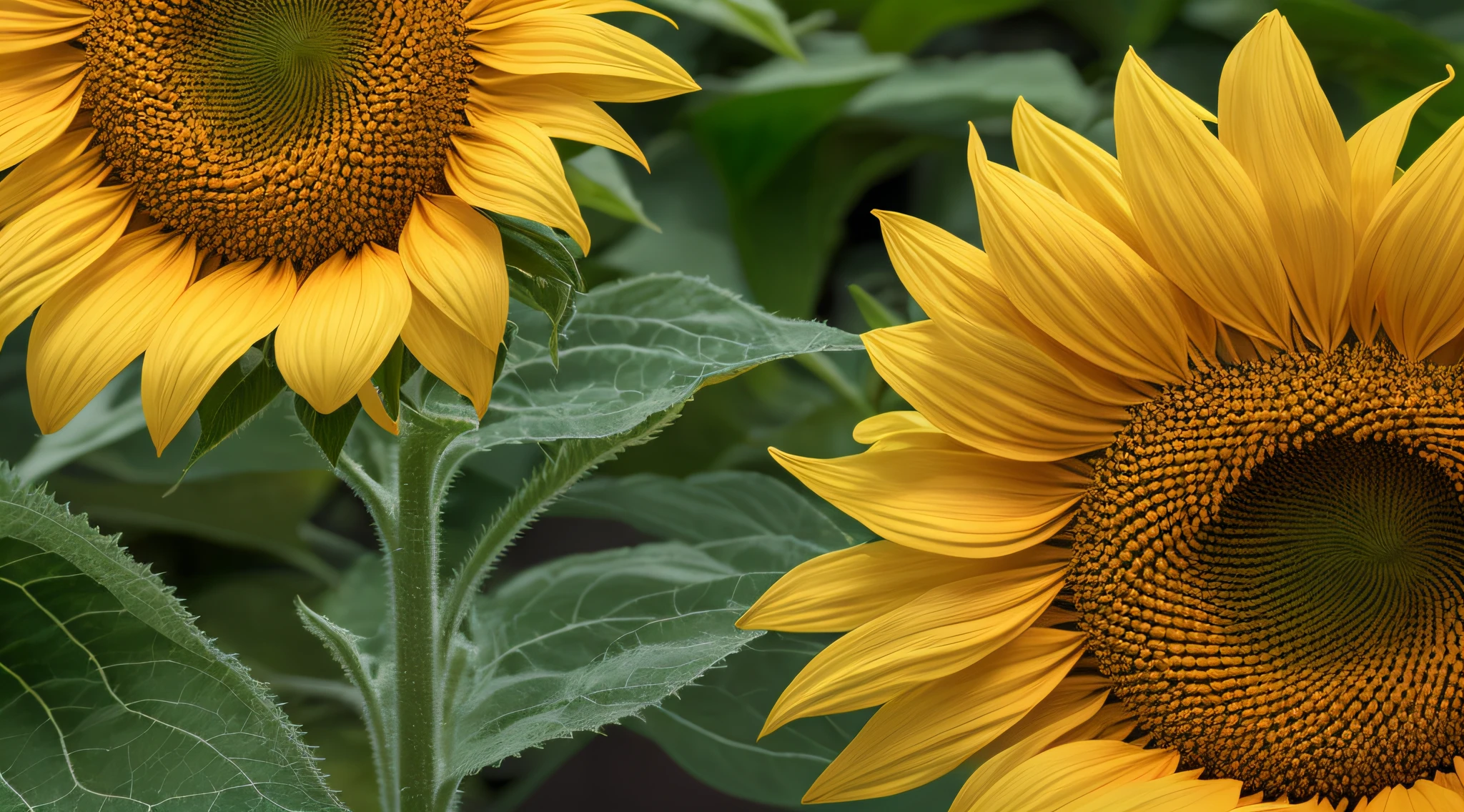 (Very detailed, HD light and shadow effects) 6 sunflowers, each blooming with the confidence of the sun, the petals are draped in a bright golden yellow, full of vitality cells and breath, the breeze blows, gently swinging.