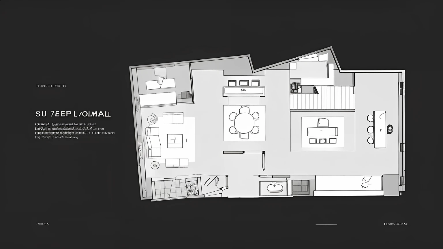 a diagram of a room with a bed, a desk, and a television, layout, penthouse, floor plan, layout design, detailed image, flat 2 d, single floor, open plan, 2 d overhead view, listing image, plan drawing, template layout, detailed picture, cinematic architectural scale, apartment design, floor plan view, tactile, residential design