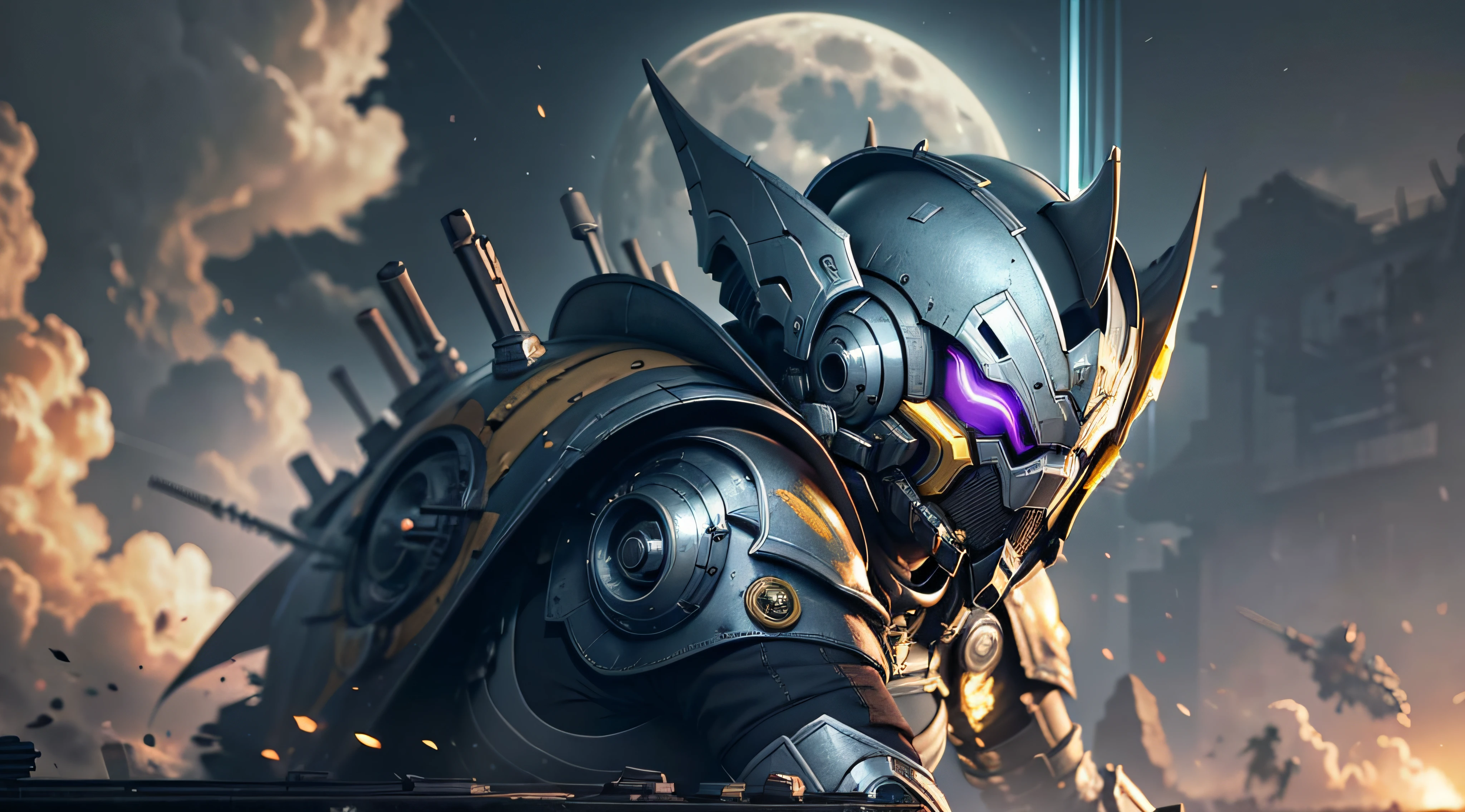 Marine space, Martelo 40,000, mundo em guerra, linda mulher cyberpunk com armadura mecha master chef halo muito detalhado, Mecha Warframe, cores vibrantes, vermelho, Branco, azul, verde, metallic yellow, enferrujada, Usado, sujo de sangue, with sky with clouds and full moon and battleships, corpo inteiro com armadura detalhada, campo de batalha sangrento,