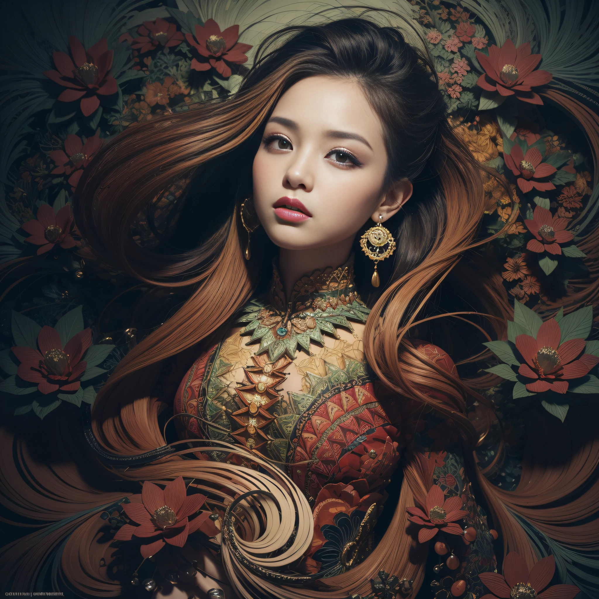 official art, unity 8k wallpaper, ultra detailed, beautiful and aesthetic, masterpiece, best quality, (zentangle, mandala, tangle, entangle), (fractal art:1.3) , 1girl, extremely detailed, dynamic angle, cowboyshot, the most beautiful form of chaos, elegant, a brutalist designed, vivid colours, romanticism, by james jean, roby dwi antono, ross tran, francis bacon, michal mraz, adrian ghenie, petra cortright, gerhard richter, takato yamamoto, ashley wood, atmospheric, ecstasy of musical notes, streaming musical notes visible