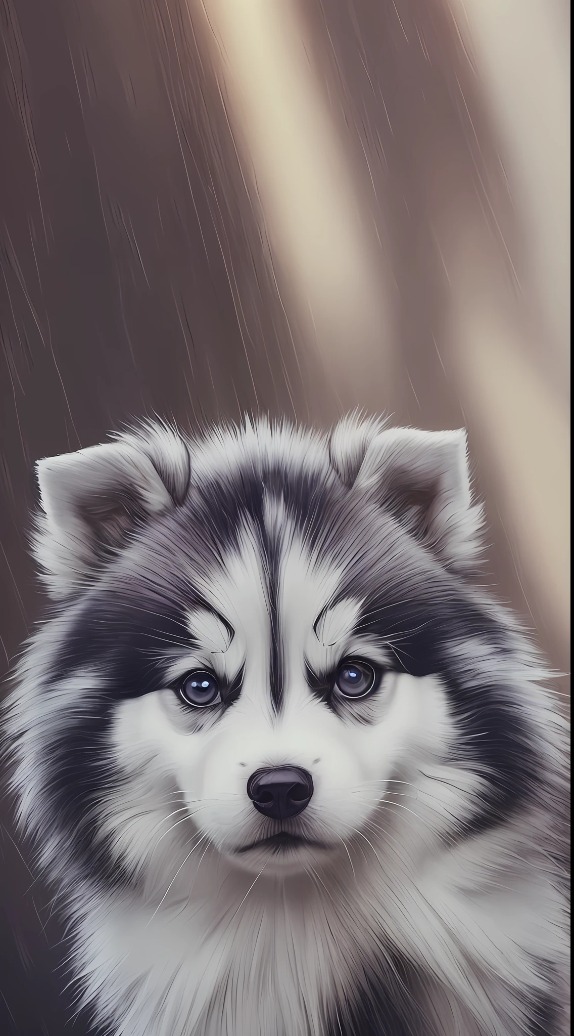 (The highest HD quality)Battle of Chibi,In dim light,The cute husky sits in the center of the scene,Hair is smooth and neat,The surrounding scenery gradually became clear,The bright background highlights the bright atmosphere。Accompanied by a smile,A halo-like ray of light appears,Gently brush the scene,It blends perfectly with Larsen, who looks around,Real and delicate。