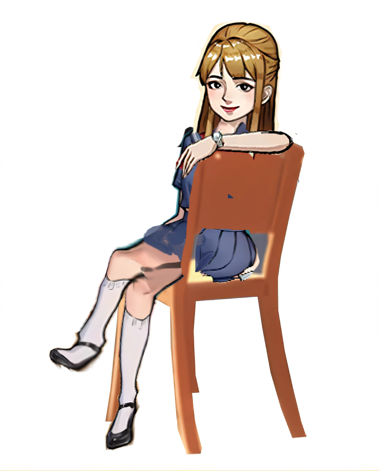 Anime girl sitting in chair， Seated position, Sitting on the chair, Sitting on the chair, visual novel sprite, Imperial sister in a skirt, Sitting on the chair, seated on wooden chair, Sitting on the chair, sitting in fancy chair, Realistic schoolgirl, Sitting on the chair, tied with chair,
