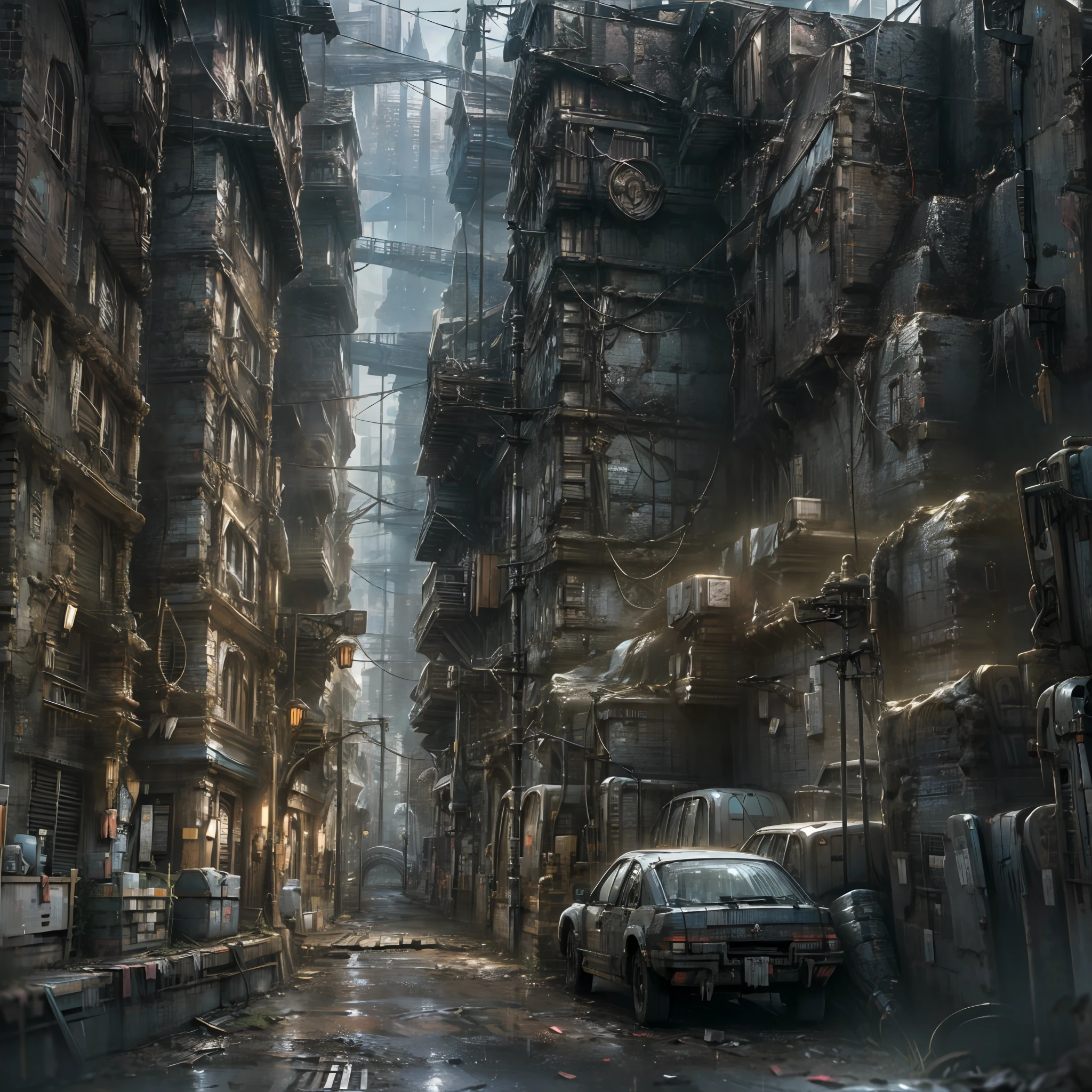There are many high-rise buildings,There is a red light in the middle, hyper realistic cyberpunk city, Dystopian digital concept art, in a futuristic cyberpunk city, In a cyberpunk city, in the cyberpunk city, cyberpunk blade runner art, blade runner 2 0 4 9 concept art, at a cyberpunk city, at a cyberpunk city, dystopian cyberpunk city, hyper-realistic cyberpunk style