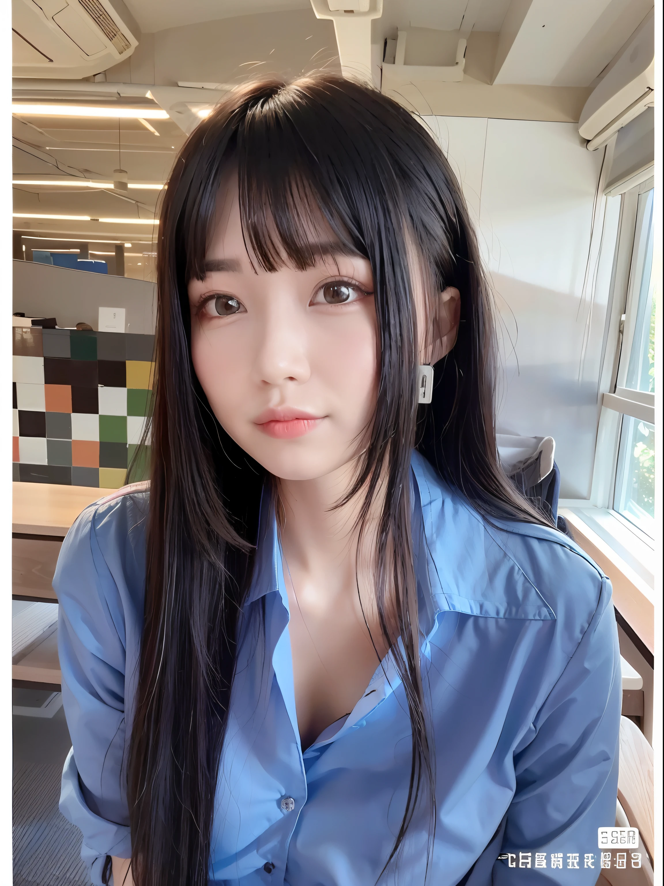 arafed woman with long black hair wearing a blue shirt, sakimichan, She has black hair,hair bangs, 19-year-old girl, Yoshitomo Nara, xision wu, zmonzheng, xintong chen, kanliu666, Xianxia, trending at cgstation, wenfei ye