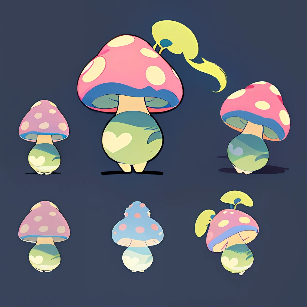 ((巨作)),(((品质最佳))),(character design sheet, Same character full body, front on, half side facing, back facing), Extremely detailed, in 8K resolution, 1 spotted mushroom, ((Chibi T-Shi:1.5)), (kawaii:1.4), Whimsical, Glowing, Fun, Arcane, ogre,Simple background,(Solid background color:1.3)