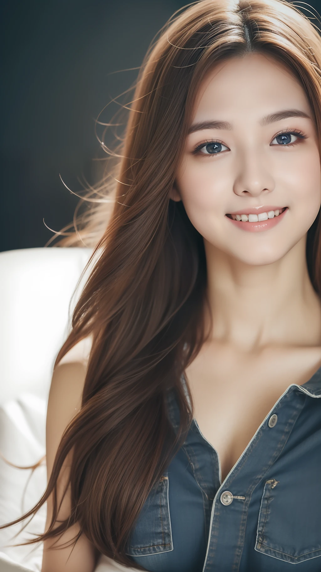 realistic photos of (1 cute Korean star) straight hair, thin makeup, medium breasts size, slightly smile, wearing sleeveless t-shirt, shorts jeans, lying on the bed, clear facial features, 16k, high resolution, sharp and realistic details, cinematic lighting, reflection light, super detail, UHD, 16k