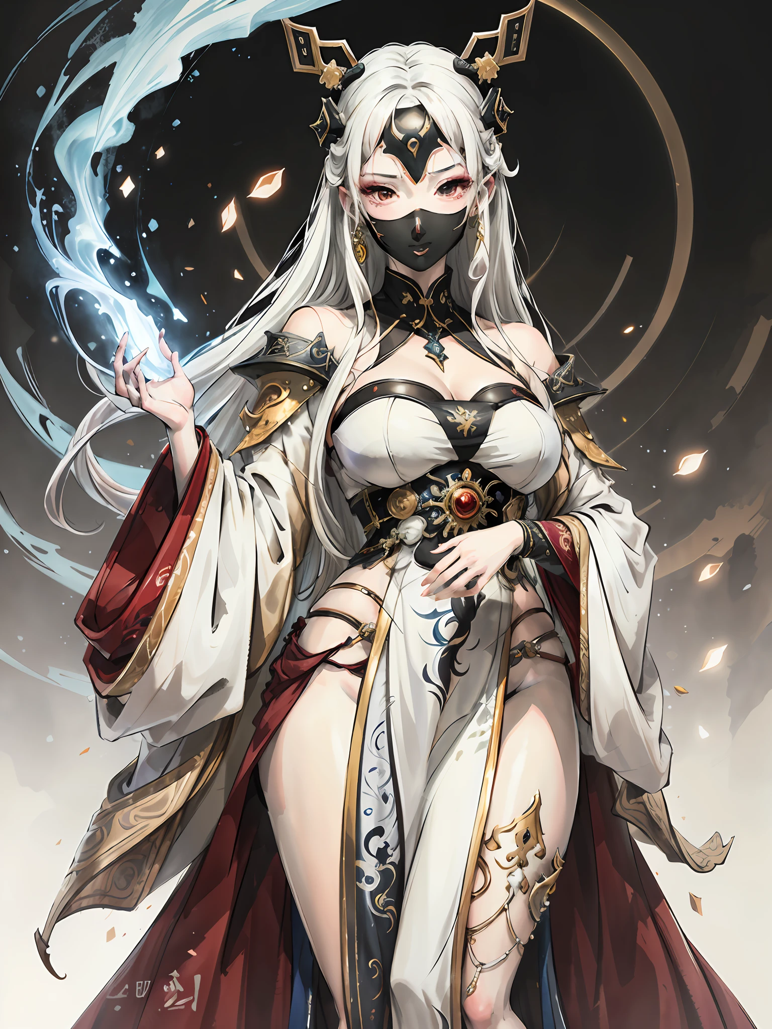 Close up of a woman with white hair and white mask, beautiful figure painting, guvitz, guvitz style artwork, white hair god, yang j, epic fine character art, stunning character art, guwiz in pixiv art station