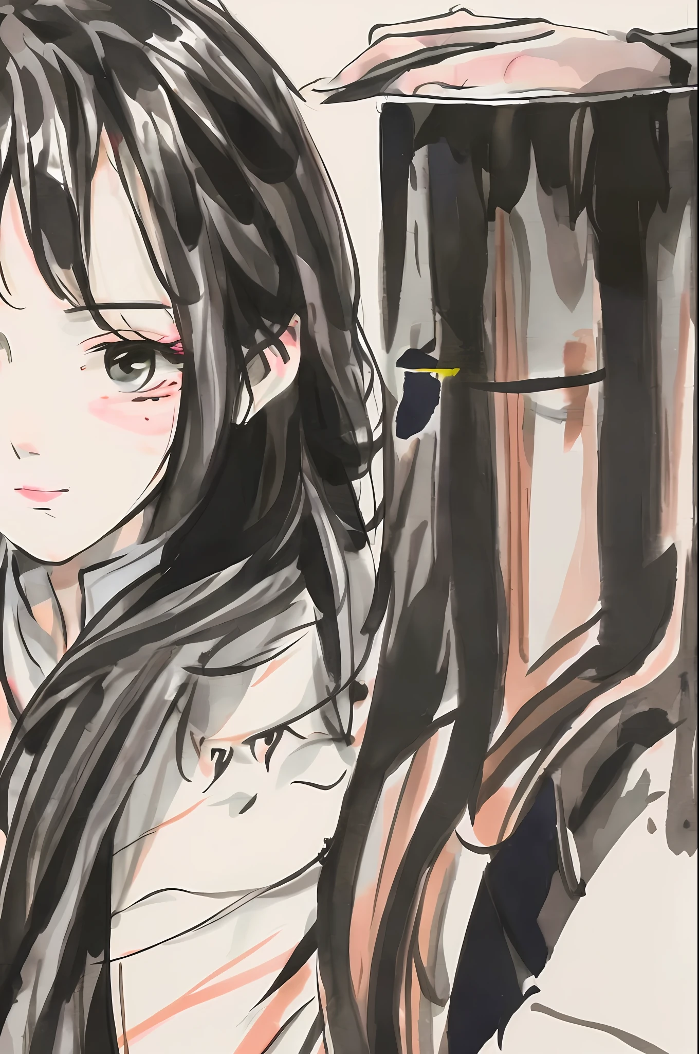 杰作, need, Handsome men， Hanfu, Long hair, folding fan，closeup of face，Line drawing background, White background, flat-colors, Line drawings, flat-colors