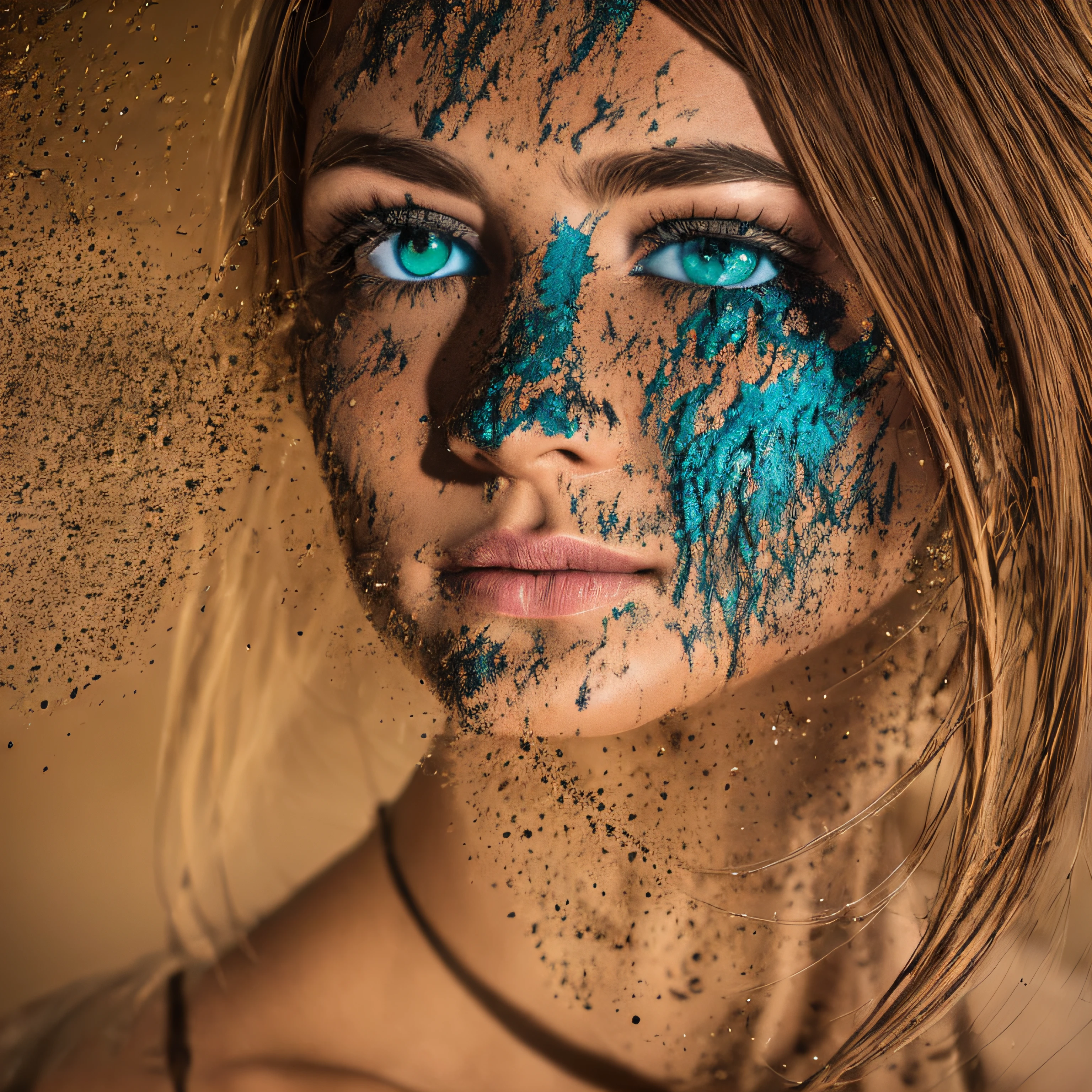 Hyperrealistic photography of two kissing women standing in mud, viele Frauen im Bildhintergrund, Schnur, 30-year-old women smeared with mud, Lena Meyer Landrut, turquoise underbust corset smeared with mud, Fluting, black tulle skirt smeared with mud, turquoise high heels overknee boots smeared with mud, schwarze Netzstrumpfhose, the entire body, rote lockige Haare sund mit Schlamm verschmiert, die Kleidung ist mit Schlamm verschmiert, High quality, realistische Beleuchtung, Bildmitte, Sanduhrproportionen, 8K, HDR, BDSM, medium breast size, lange Beine, tinted, professionelle Fotografie einer Frau, natural skin texture smeared with a lot of mud, 4K-Texturen, Adobe Lightroom, Fotolabor, HDR, kompliziert, elegant, sehr detailliert, scharfer Fokus, wahnsinnige Details, komplizierte Details, hyperdetailliert, Helles Kinolicht, Außenatmosphäre, Kinn hochgezogen, (exponierter Bauch: 1,8 ), (Fernaufnahme), dominanter Gesichtsausdruck,