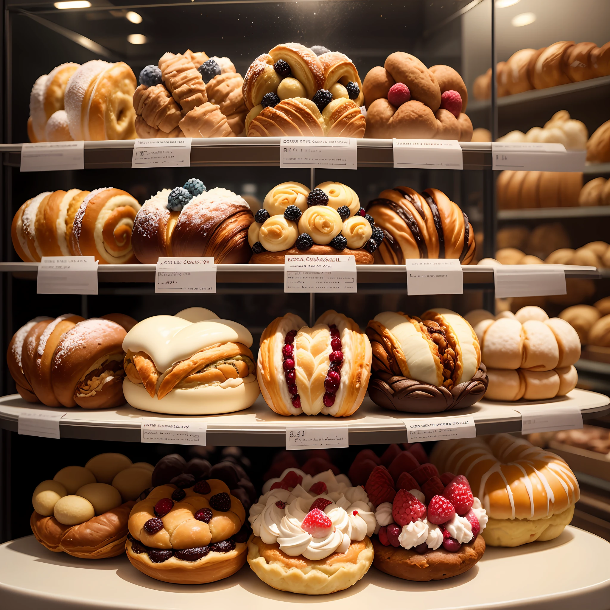 Viennoiserie with mix berry and cerry, Viennese pastries are French pastries, Made from yeast yeast dough, similar to bread. without text, --AR 1:2 --auto