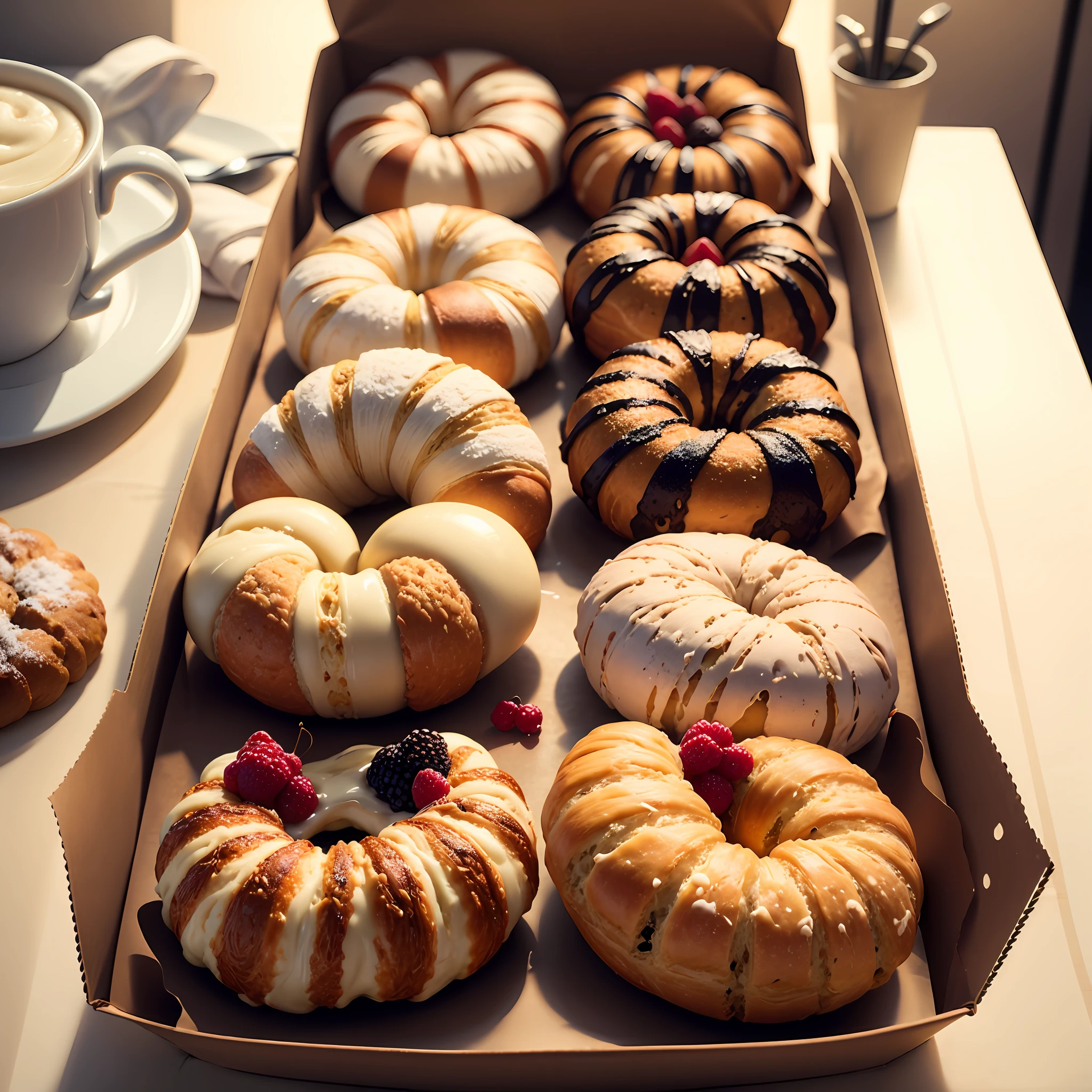 Viennoiserie with mix berry and cerry, Viennese pastries are French pastries, e from yeast yeast dough, similar to bread. without text, --AR 1:2 --auto