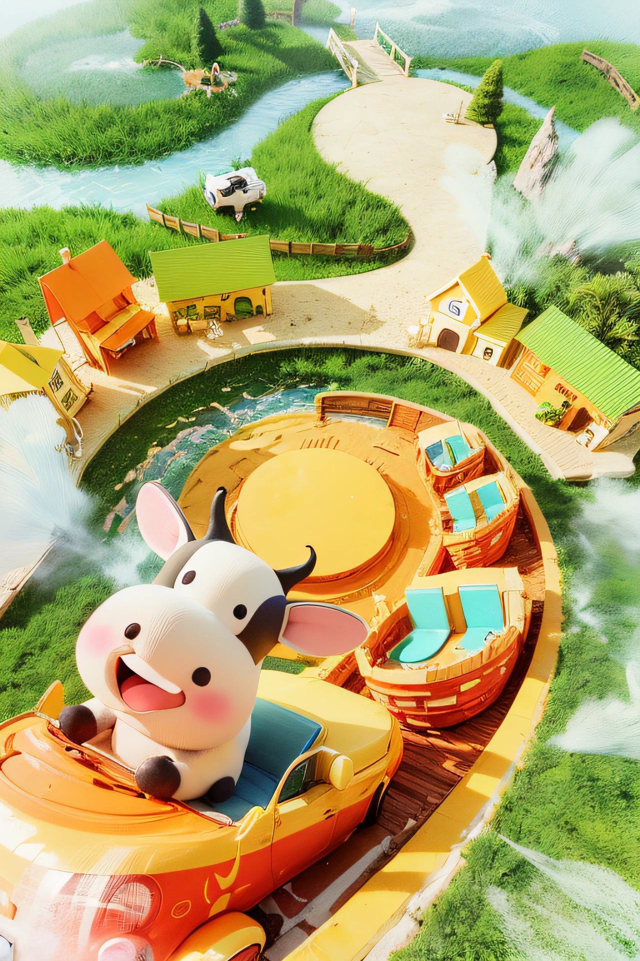 Cartoon bus，There is a bunch of objects on the roof, promotional render, Commercial illustration, toy advertisement, children's toy advertisement, promotional art, 3 d illustration, 3d illustration, Official artwork, smooth 3d illustration, smooth 3 d illustration, toy commercial photo, promo art, advertisement photo, commercial banner, cute 3 d render, 3 d icon for mobile game --auto