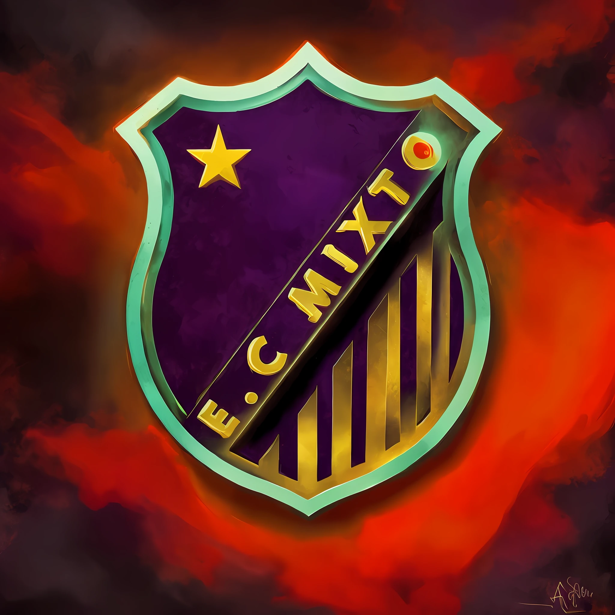 Criar um escudo de time de futebol estilo game, e um close up de um emblema de futebol com uma estrela nele, 🚿🗝📝, artemixel, imagem de perfil, 🇺🇦, 🔞🤡, Condorito, esquema de cores laranja e roxo, exploitable image, ❤🔥🍄🌪, Carregado, Chile, oficial, Cristiano Orrillo, Esteban Maroto, Camilo GC