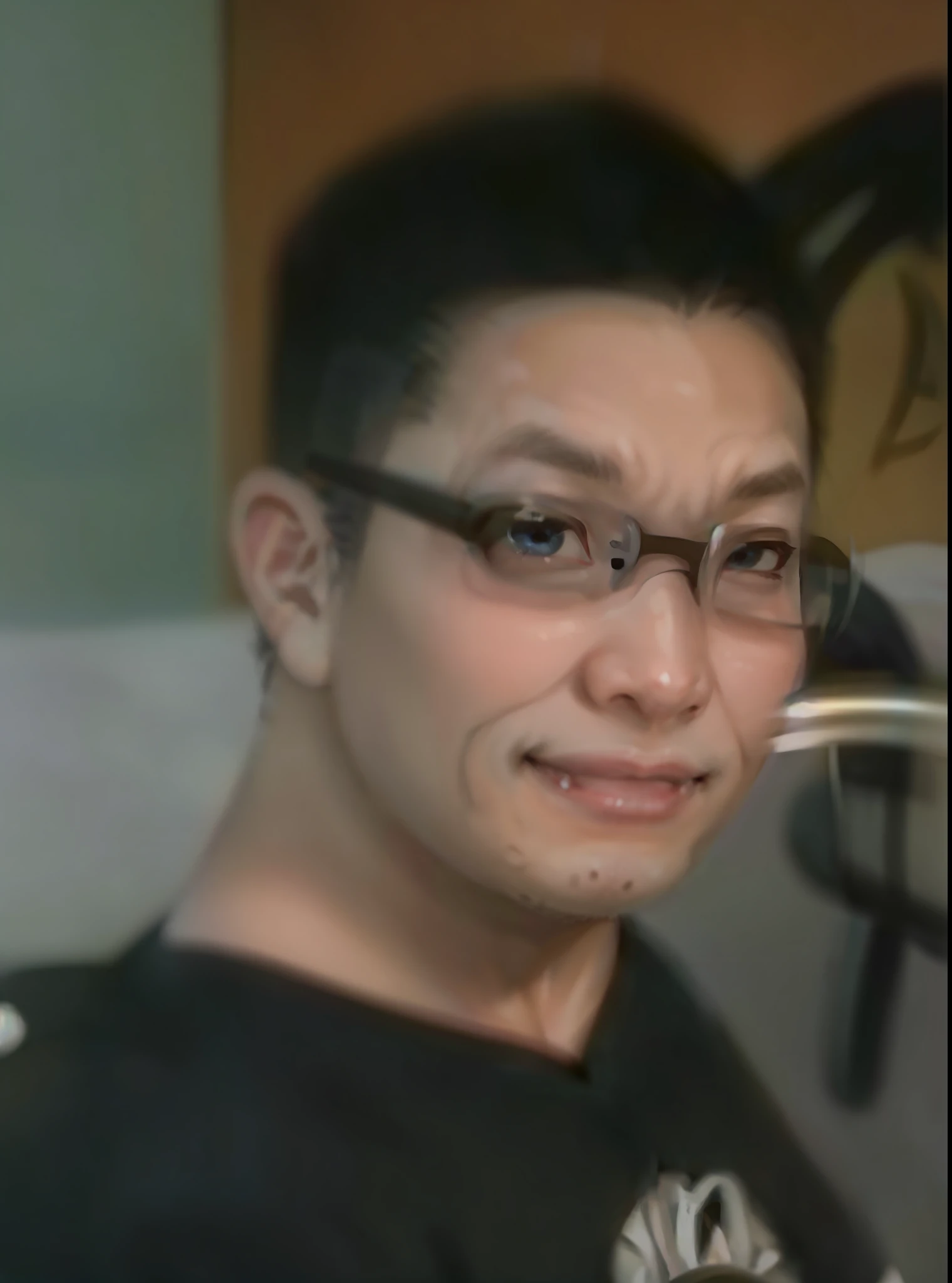 (Masterpiece), (Best Quality: 1.0), (Ultra High Resolution: 1.0), Detailed Illustration, 8K, 1Boy, Anime Boy, Chubby, Fat, Blue Suit Wearing, Smile, Detailed Face, Asian Face, Japanese, Oriental Face, Perfect Face, Anime Eyes, Detailed Eyes, Black Frame Glasses, Black Eyes, Glare, Detailed Hair, Short Black Hair, Hair Highlights, Very Detailed, Anime Style, Soft Light