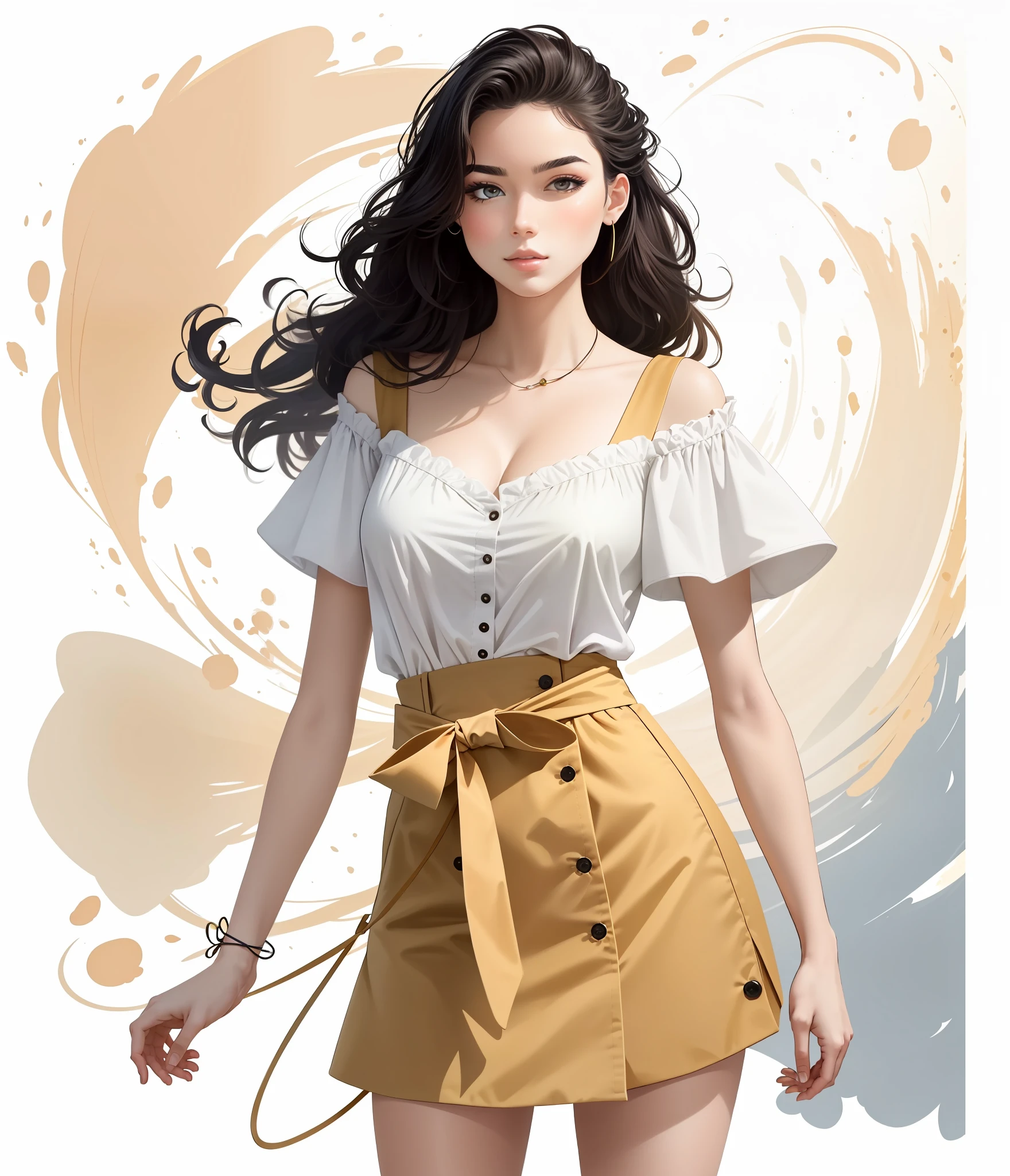 there is a woman that is standing with a purse, trending on artstration, No Bowater Art Style, in style of digital illustration, estilo de desenho, detailed fashion illustration, Totalmente vestido. Pintura sexy, arte digital de um elegante, Cartoon style illustration, Belo estilo de arte, estilo de arte impressionante, Estilo de desenho bonito, em estilo de pintura digital