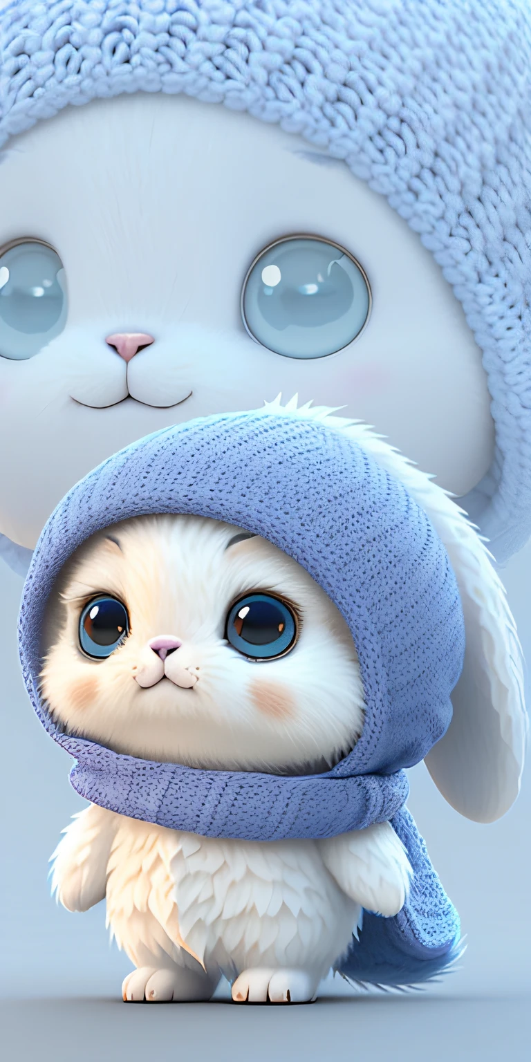 Cartoon bunny in blue hat and scarf standing, cute digital painting, cute anthropomorphic bunny, cute detailed digital art, adorable digital art, cute 3 d render, cute character, edgBunny_charactor, kawaii! C4D, anthropomorphic rabbit, adorable and cute, close up character, Cute cartoon character, Soft Shading