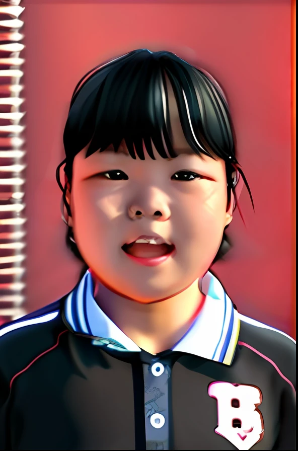 A cute little girl in Asia，black color hair，wearing a school soccer uniform，HD cartoons