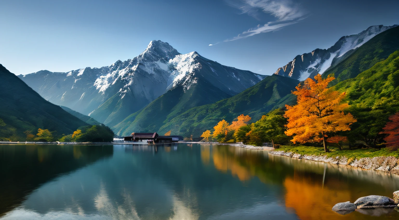 A beautiful Korean mountain and lake, (masterpiece), (portrait), (raw photo), (highly detailed CG unity 8k wallpaper) intricate, sharp focus, dramatic, realistic art