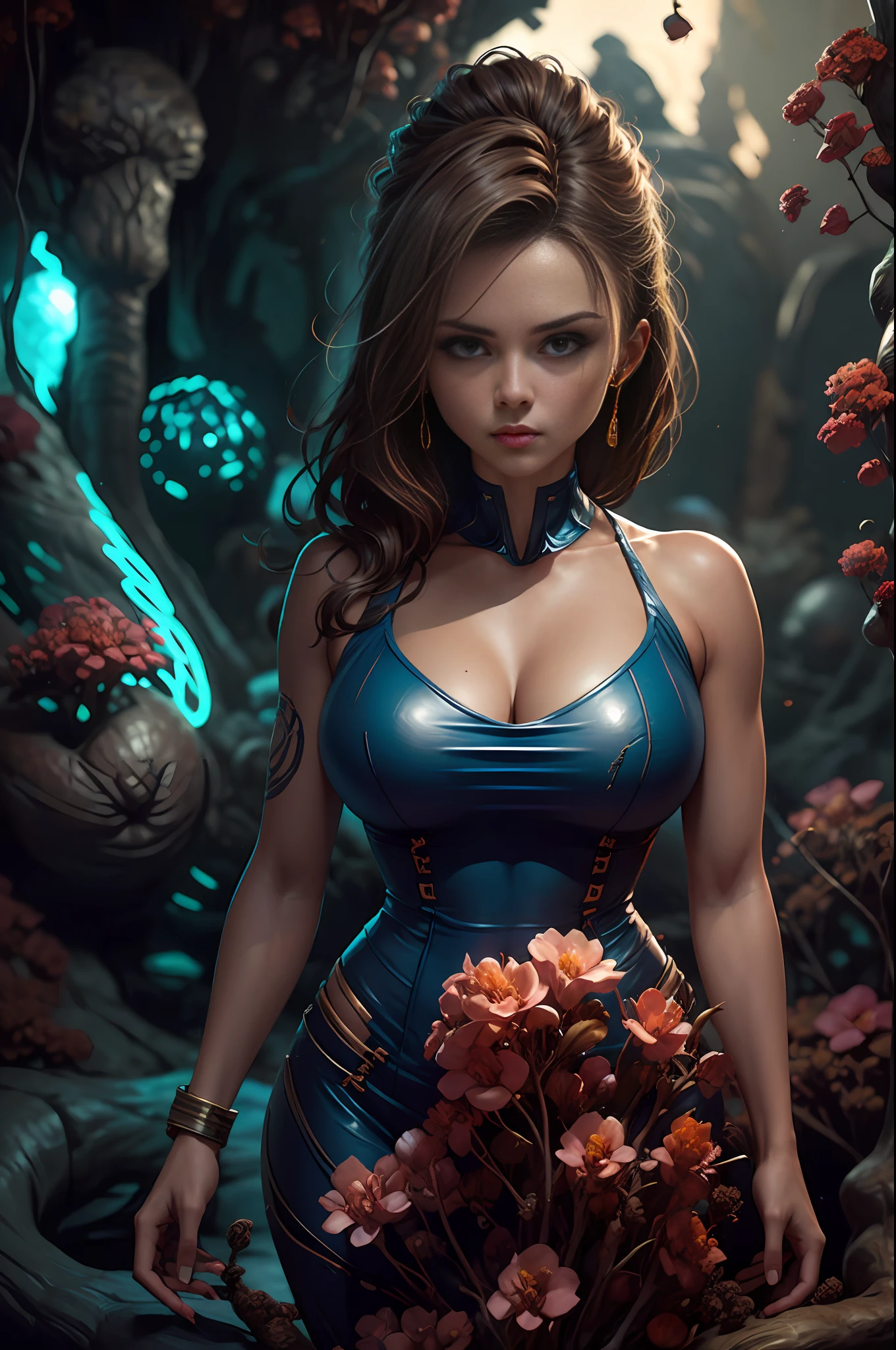 portrait of a 25 years old fit girl standing in skintight dress, fit girl:1.2, lean girl:1.2, standing gitl:1.2, (low contrast ), colorfantasystyle oil on matte canvas, sharp details, the expanse scifi spacescape ceres colony, intricate, highly detailed, digital painting, rich color, smooth, sharp focus, illustration, Unreal Engine 5, 8K, art by artgerm and greg rutkowski and alphonse mucha , art by midjourney