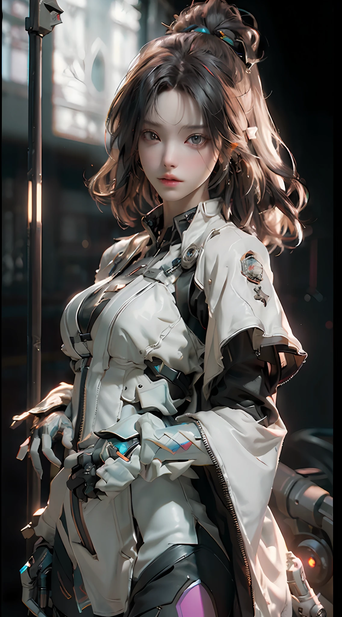 ((Best quality)), ((masterpiece)), (detailed:1.4), 3D, an image of a beautiful cyberpunk female,HDR (High Dynamic Range),Ray Tracing,NVIDIA RTX,Super-Resolution,Unreal 5,Subsurface scattering,PBR Texturing,Post-processing,Anisotropic Filtering,Depth-of-field,Maximum clarity and sharpness,Multi-layered textures,Albedo and Specular maps,Surface shading,Accurate simulation of light-material interaction,Perfect proportions,Octane Render,Two-tone lighting,Wide aperture,Low ISO,White balance,Rule of thirds,8K RAW,