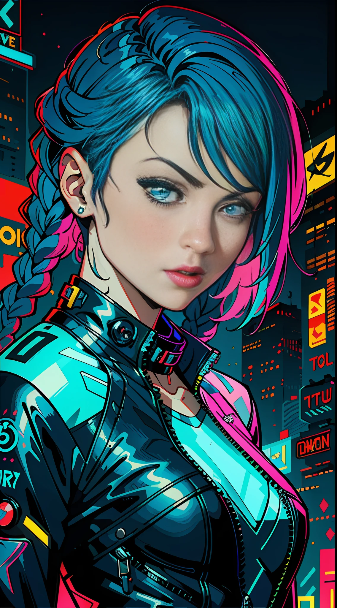 a digital painting of a woman with blue hair, cyberpunk art by Josan Gonzalez, behance contest winner, afrofuturism, synthwave, neon, glowing neon
